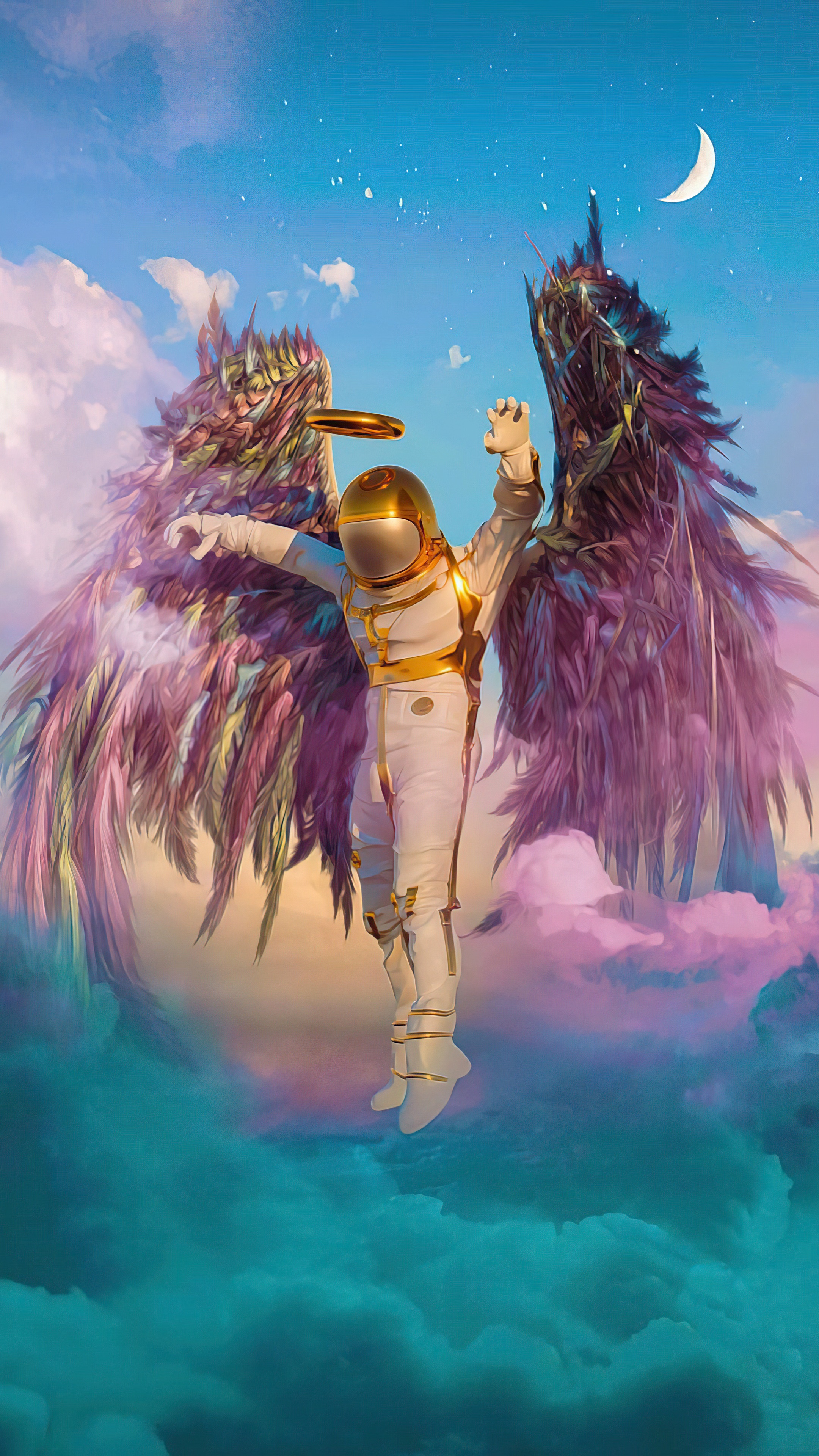Astronaut with Angel Wings in the Sky HD Phone Wallpaper