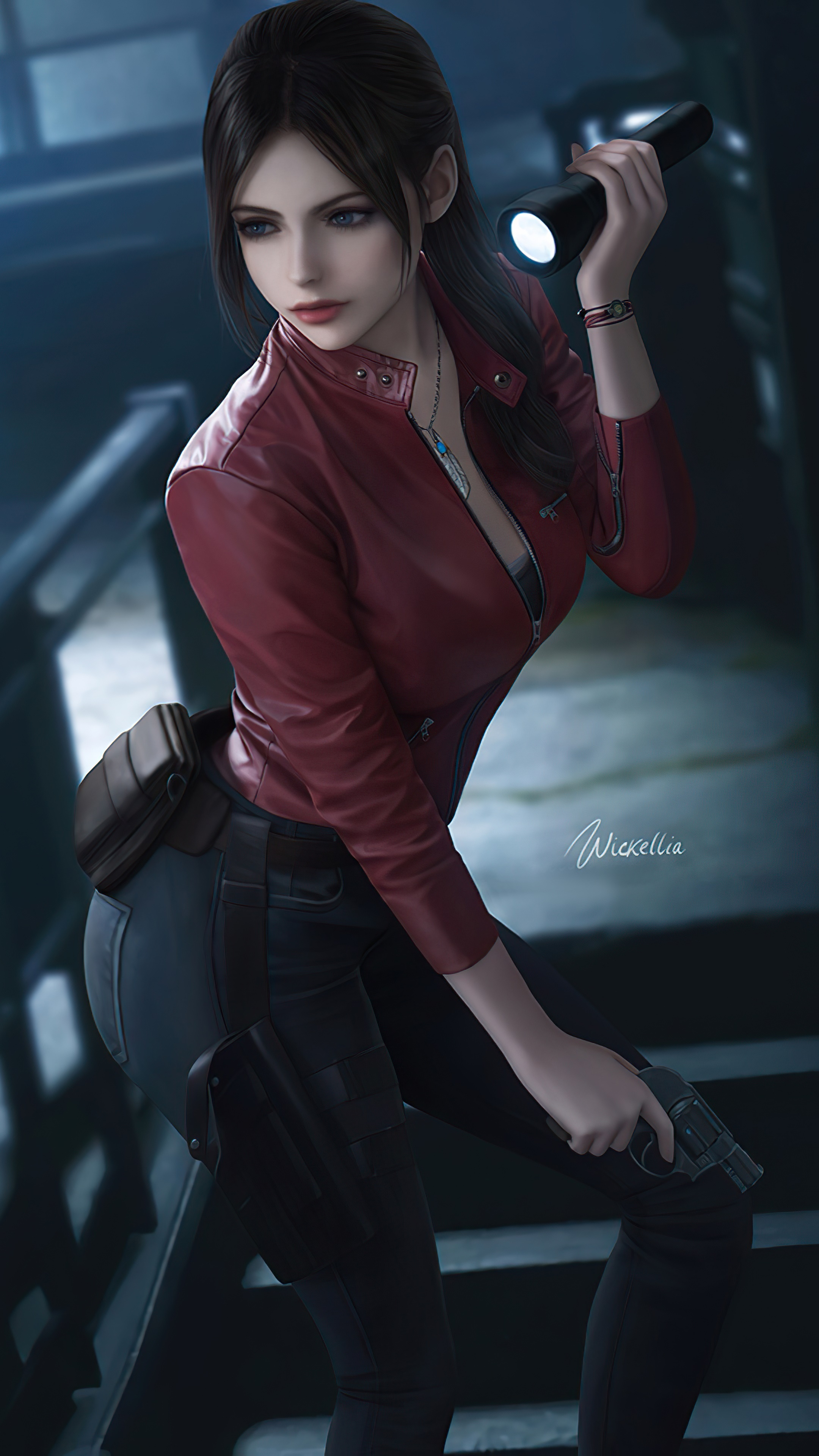 Claire Redfield from Resident Evil 3 holding a flashlight and gun HD Phone Wallpaper
