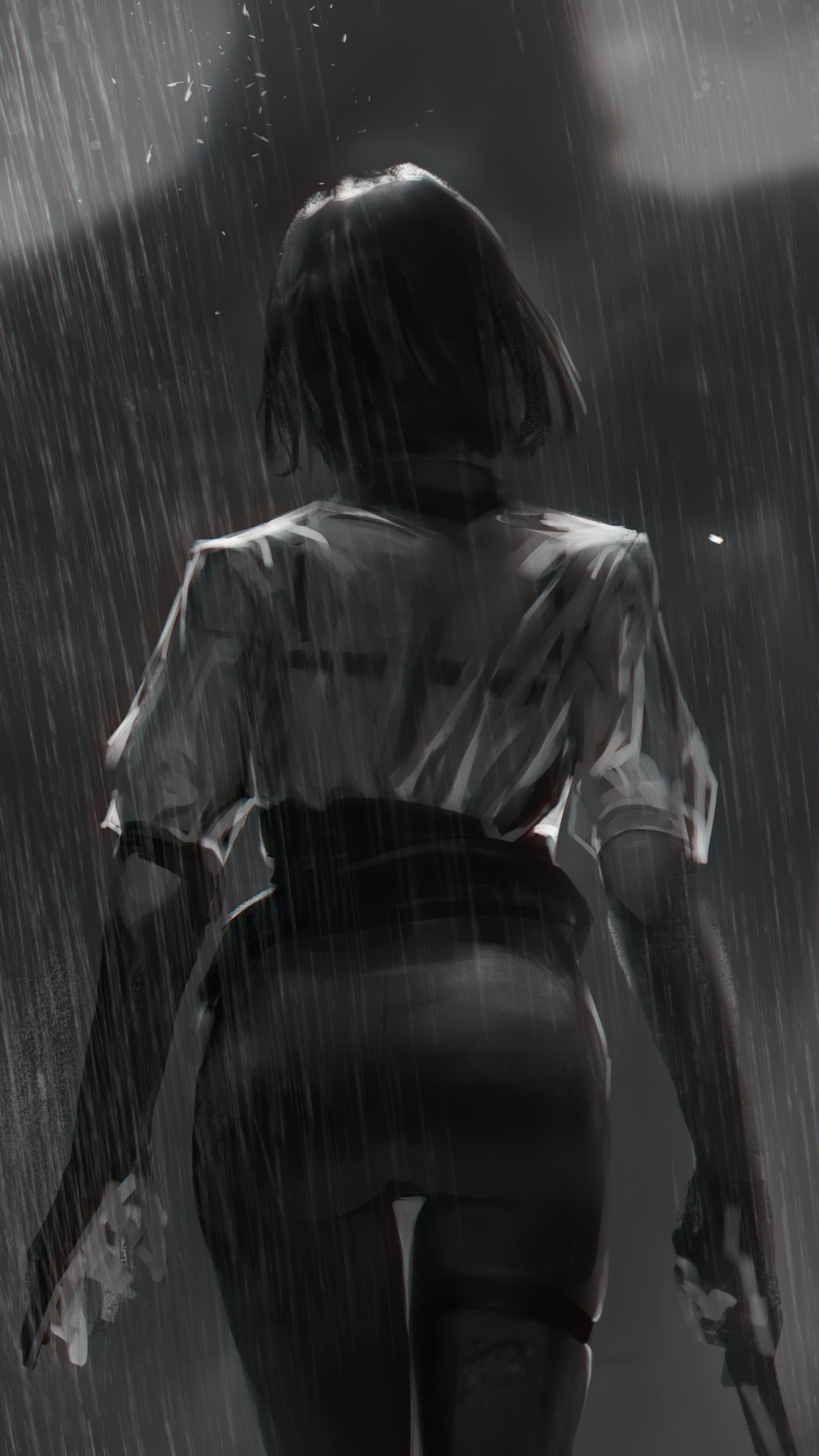 Artwork of a warrior in the rain HD Phone Wallpaper