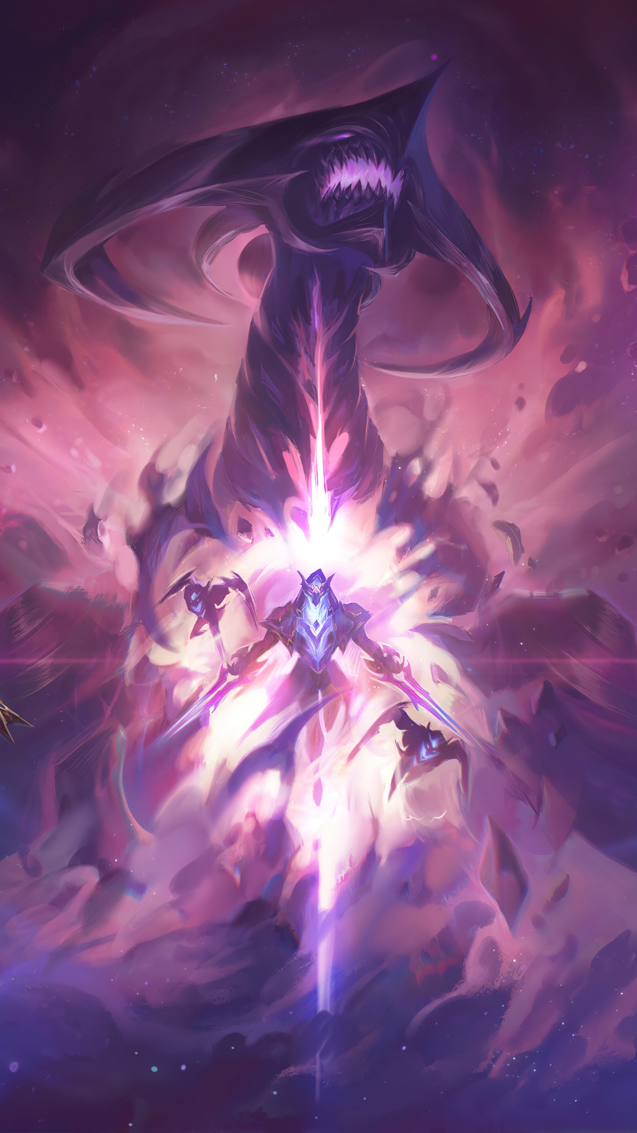 Kai'Sa from League of Legends facing a Void creature HD Phone Wallpaper