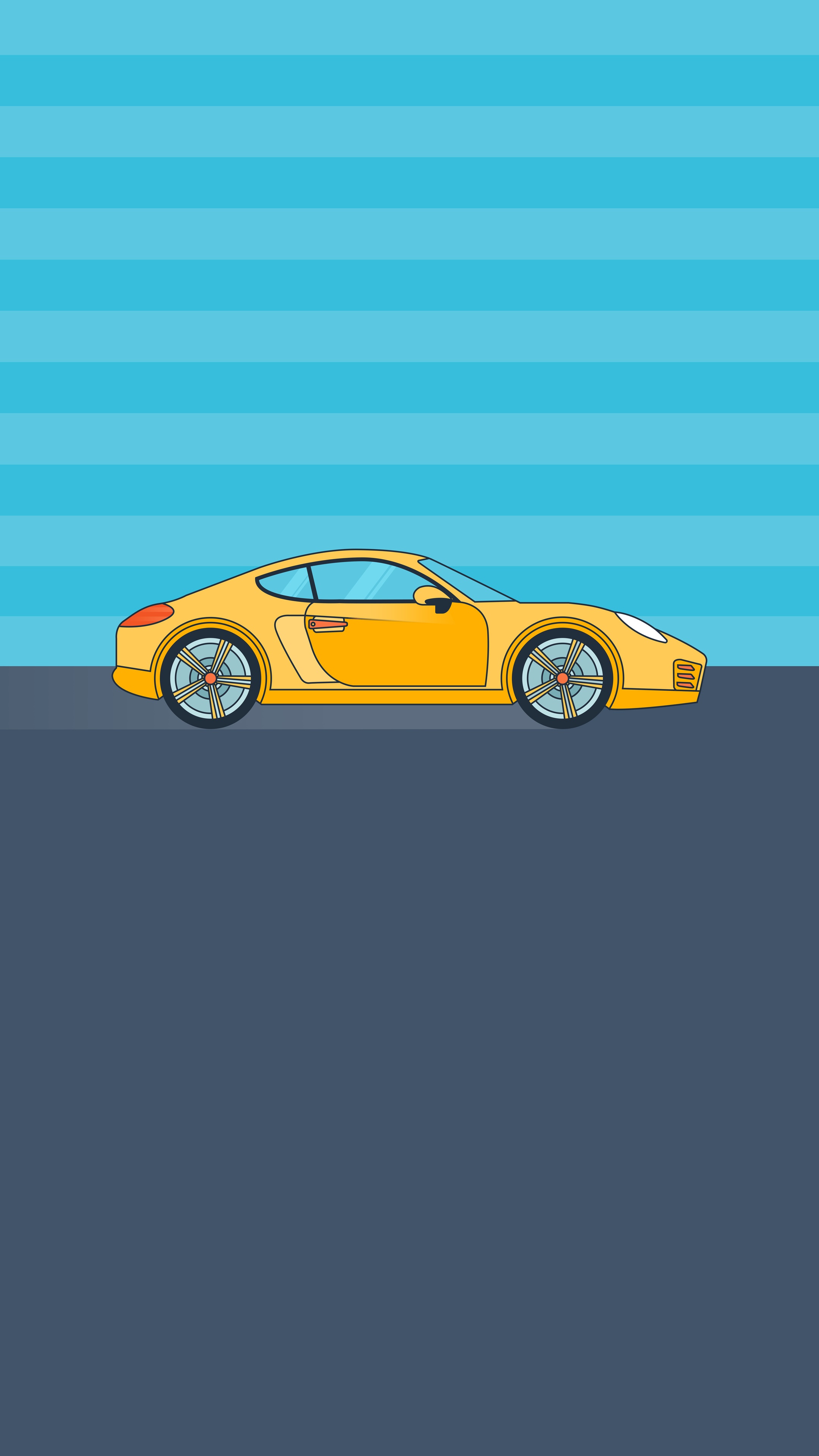 Yellow Porsche car on a blue striped background HD Phone Wallpaper