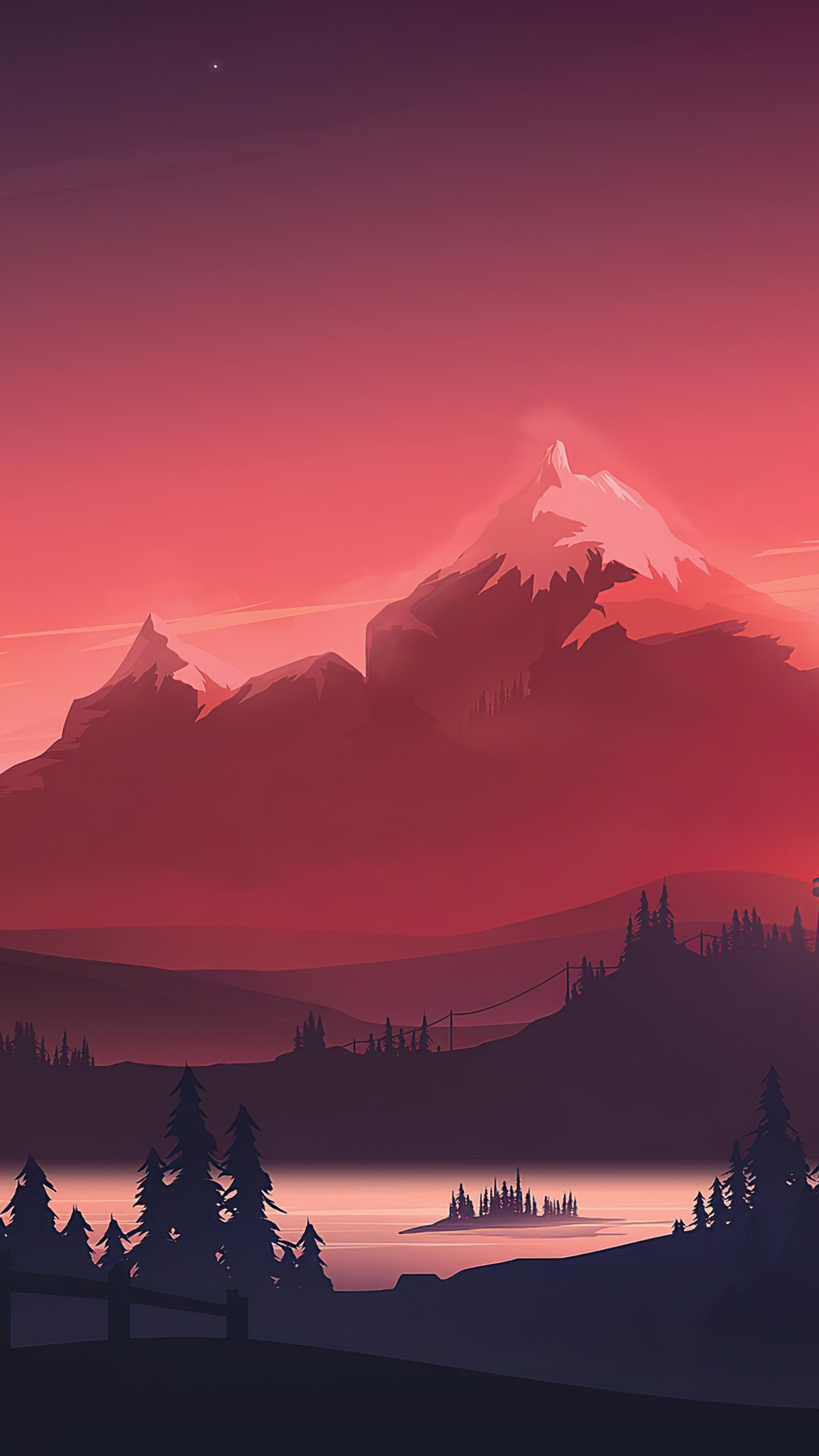 Minimalist mountain landscape with pink sky HD Phone Wallpaper