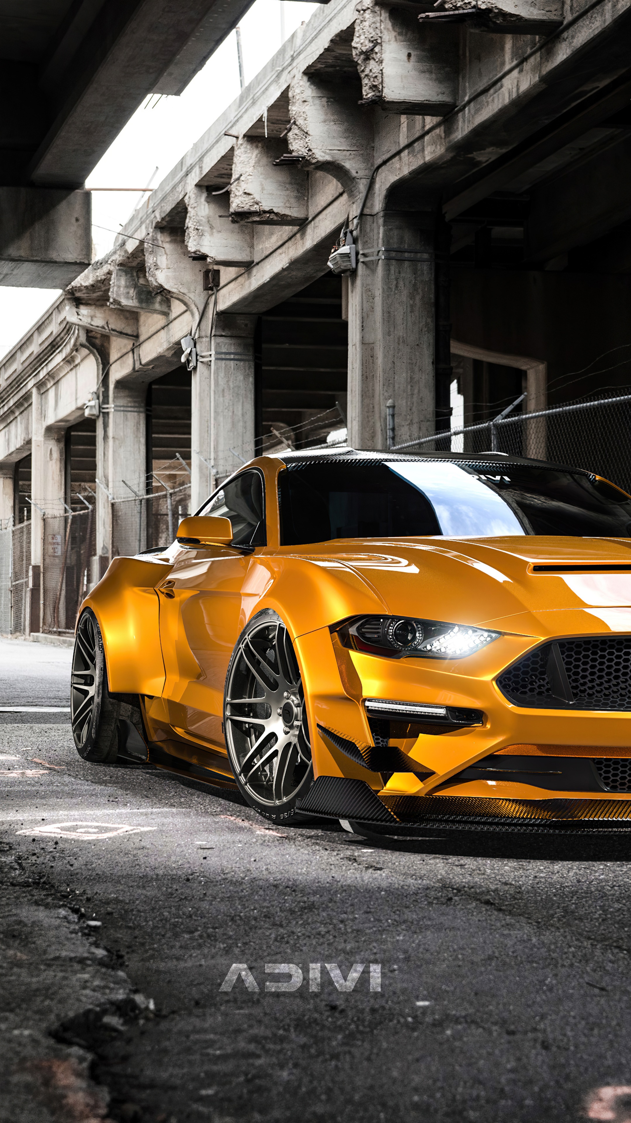 Widebody Ford Mustang GT in an urban alley HD Phone Wallpaper