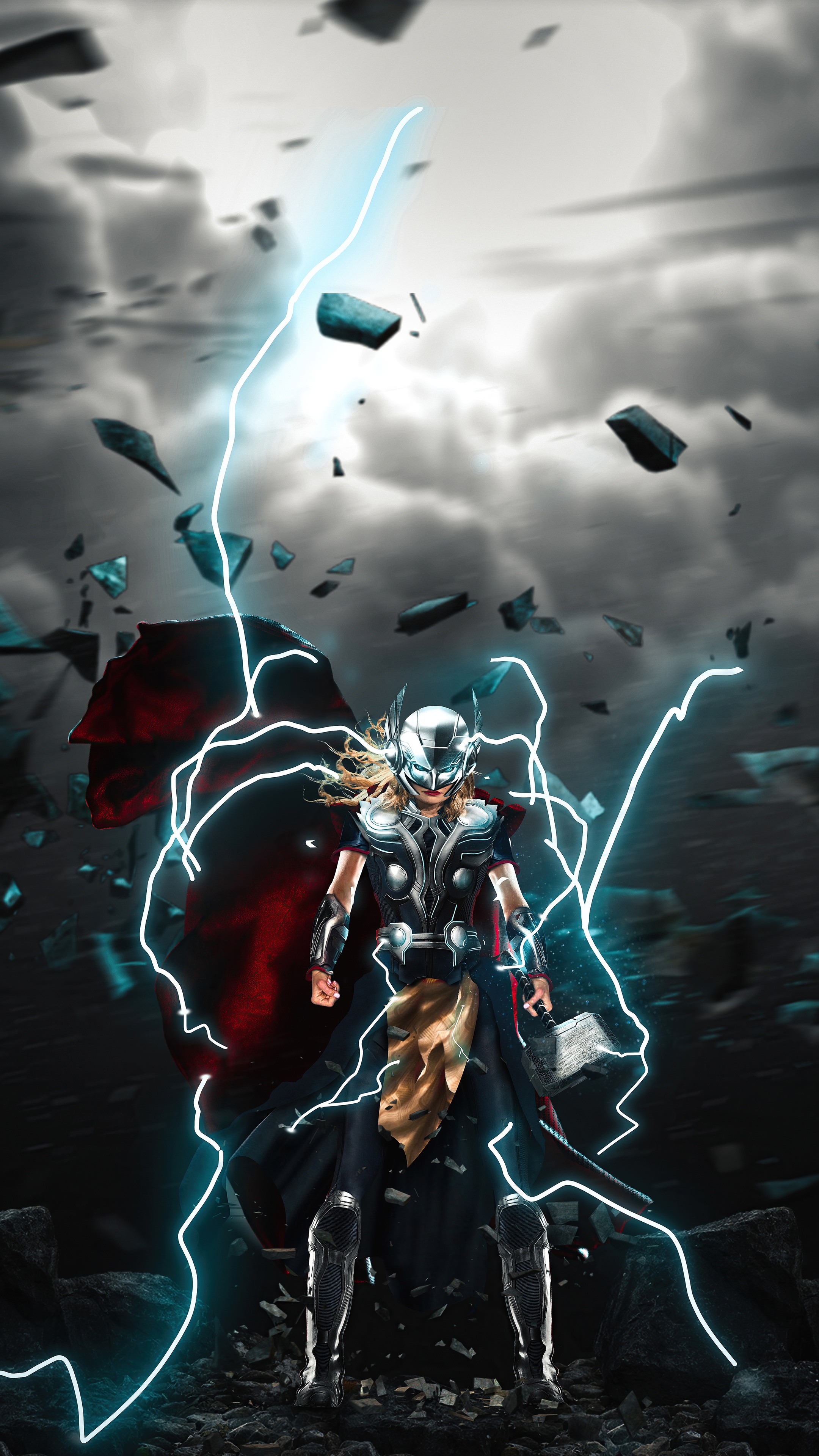 Jane Foster as Thor with lightning HD Phone Wallpaper