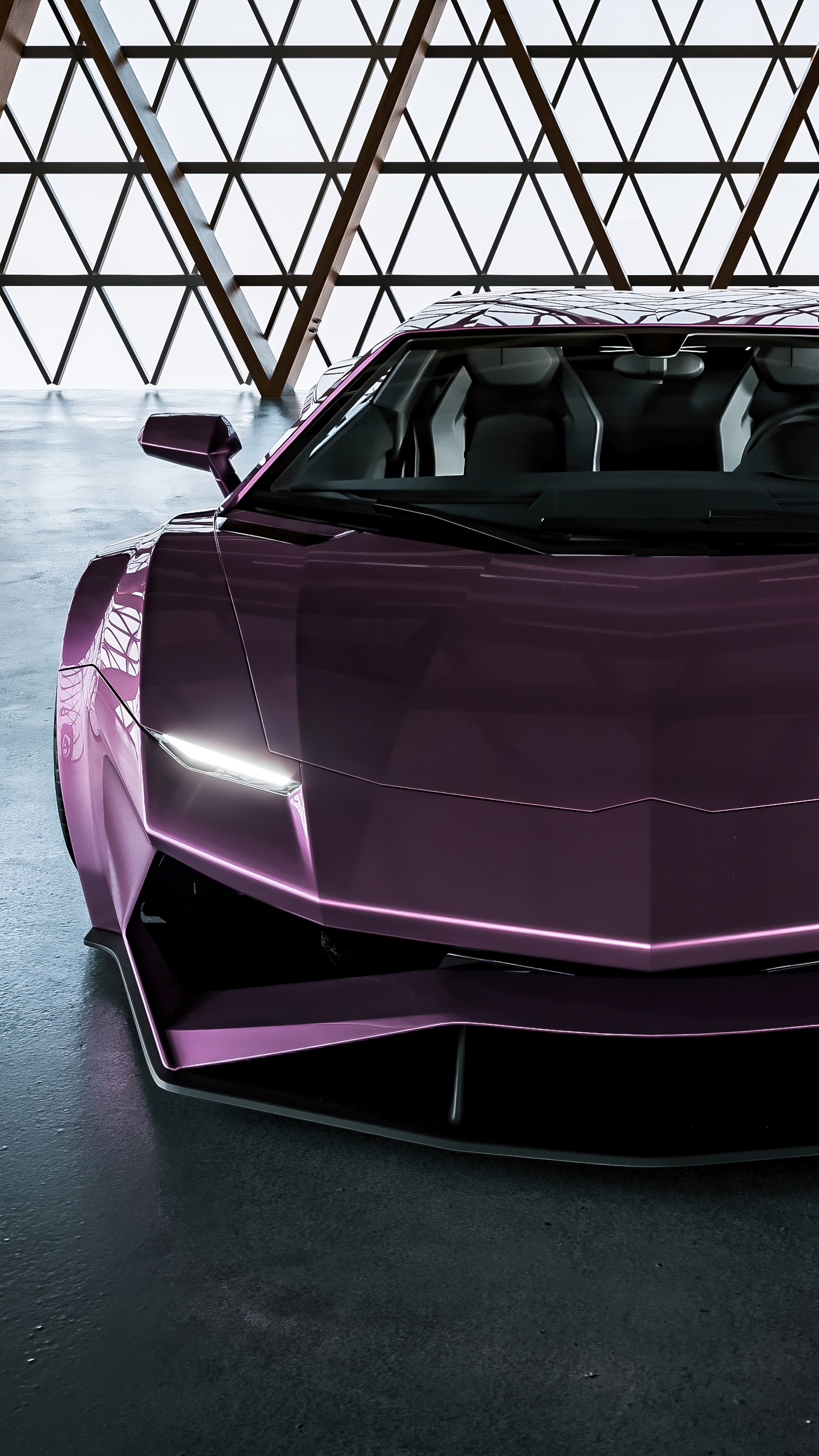 Purple Lamborghini Aventador parked indoors HD Phone Wallpaper