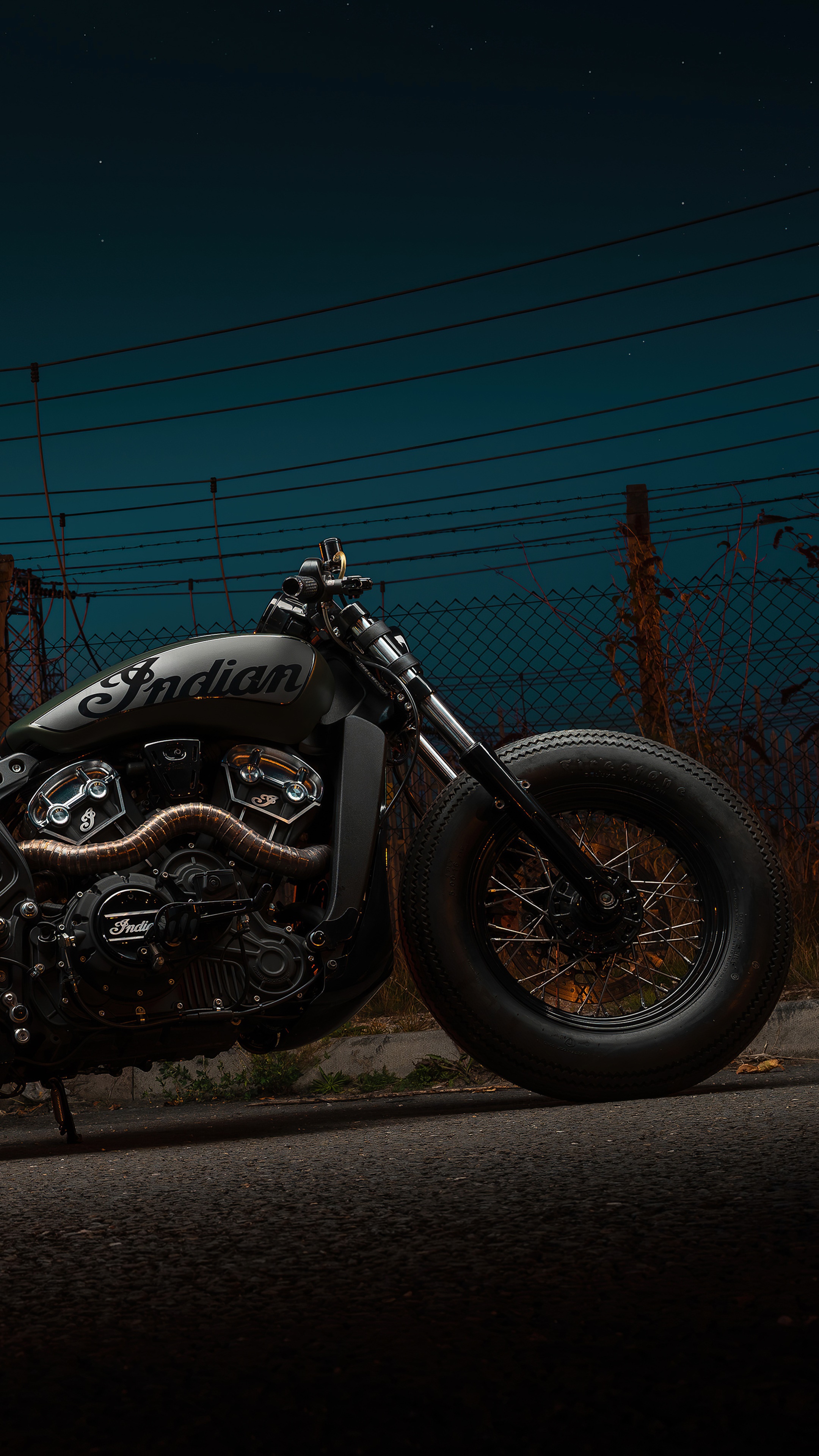 Indian motorcycle parked at night HD Phone Wallpaper