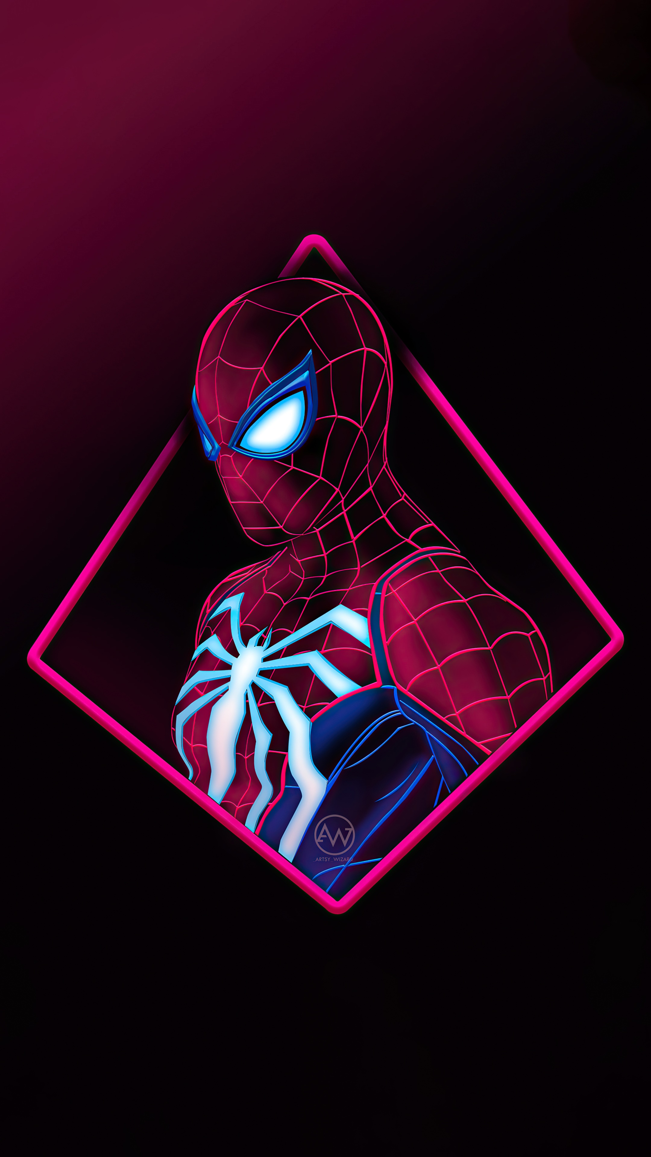 Spider-Man in Neon Diamond Frame HD Phone Wallpaper