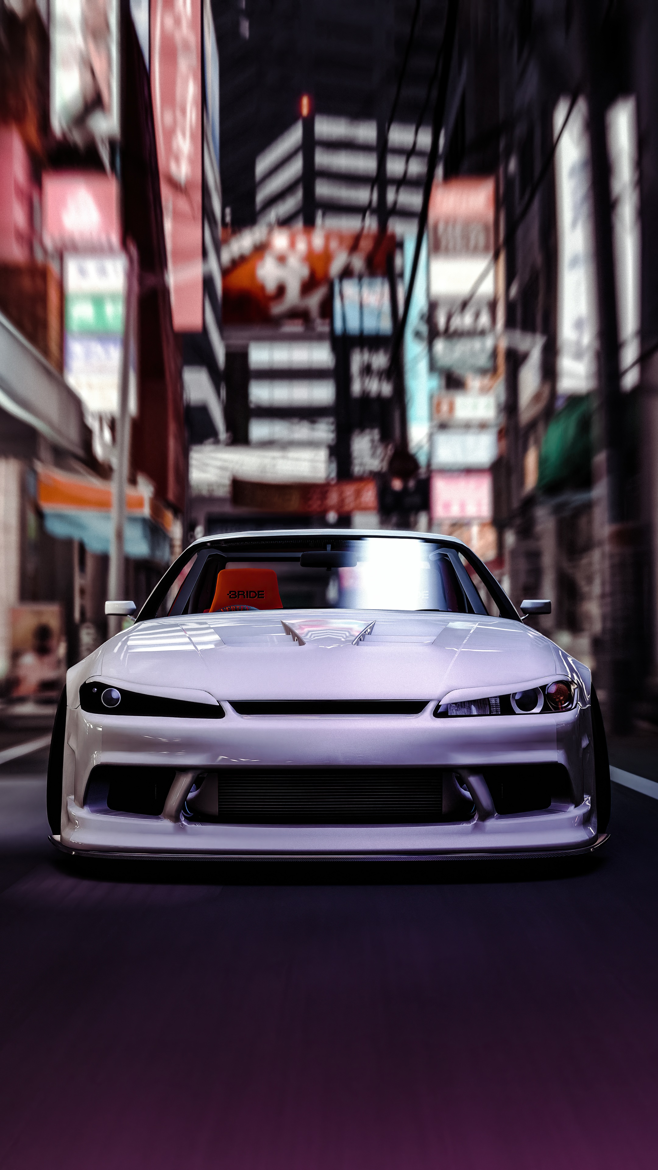 White Nissan Silvia S15 in a Japanese City HD Phone Wallpaper