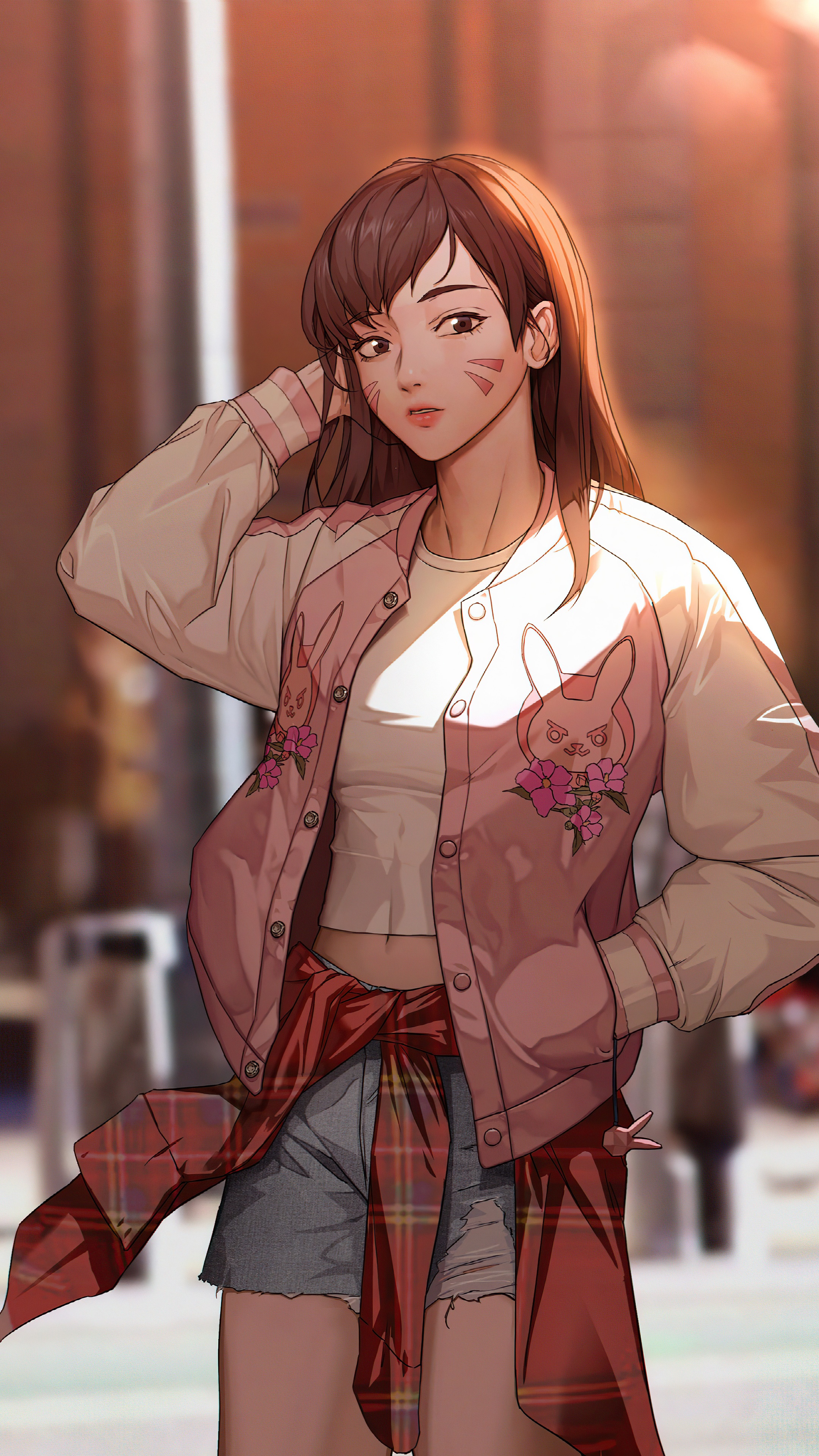 D.Va from Overwatch wearing a bomber jacket HD Phone Wallpaper