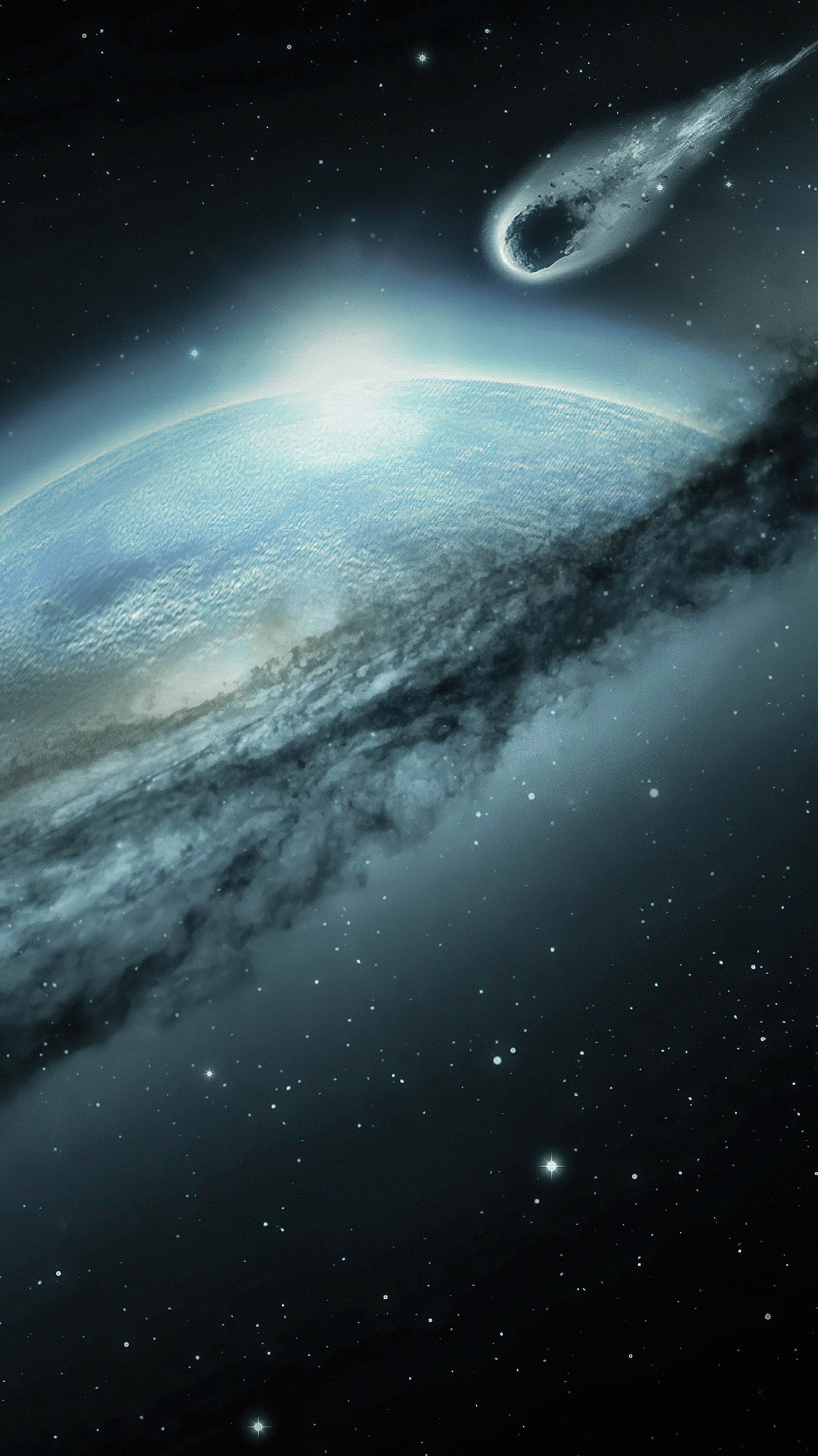 Digital universe artwork with planet and comet HD Phone Wallpaper