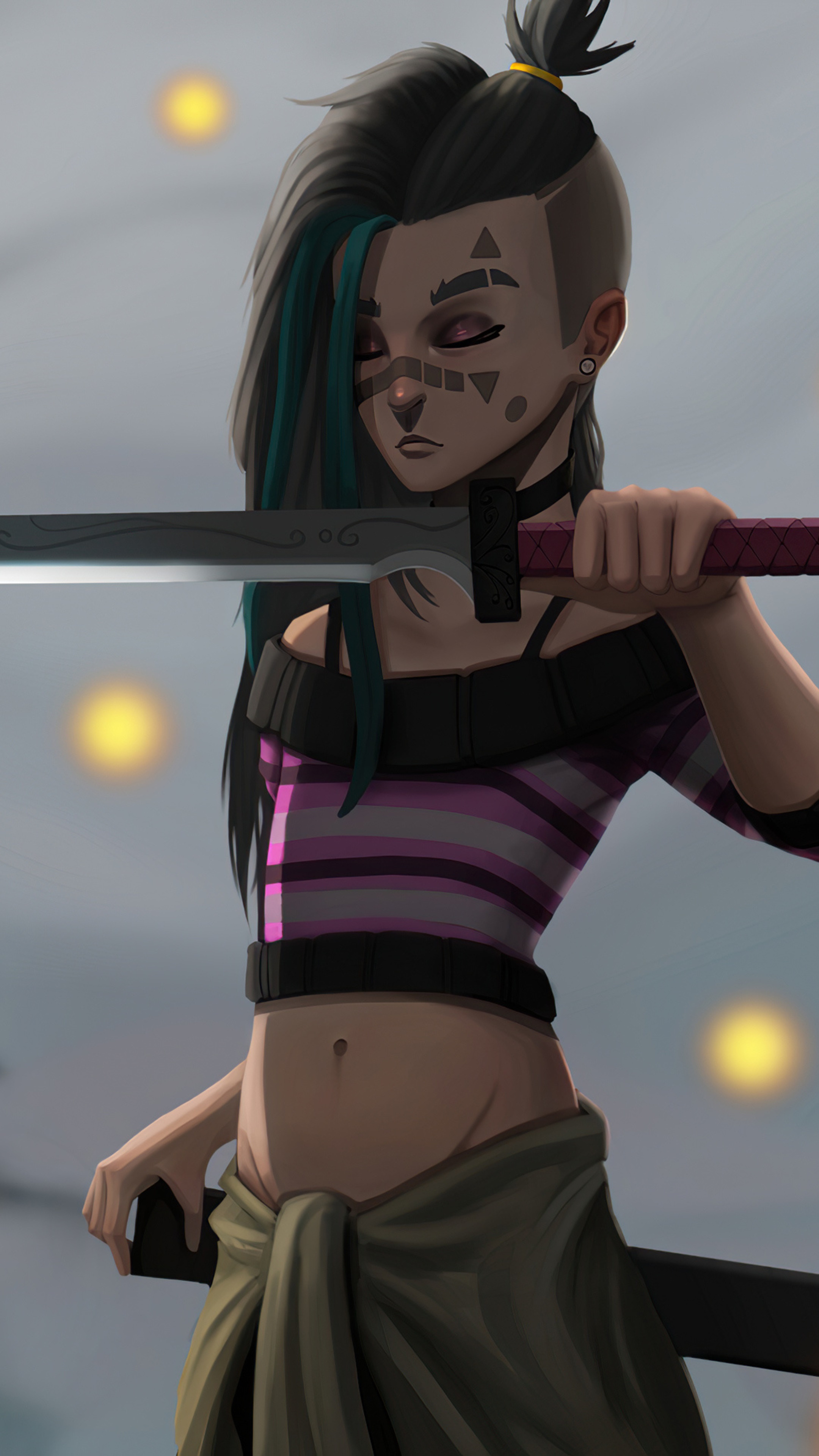 Warrior girl with swords and tribal markings HD Phone Wallpaper