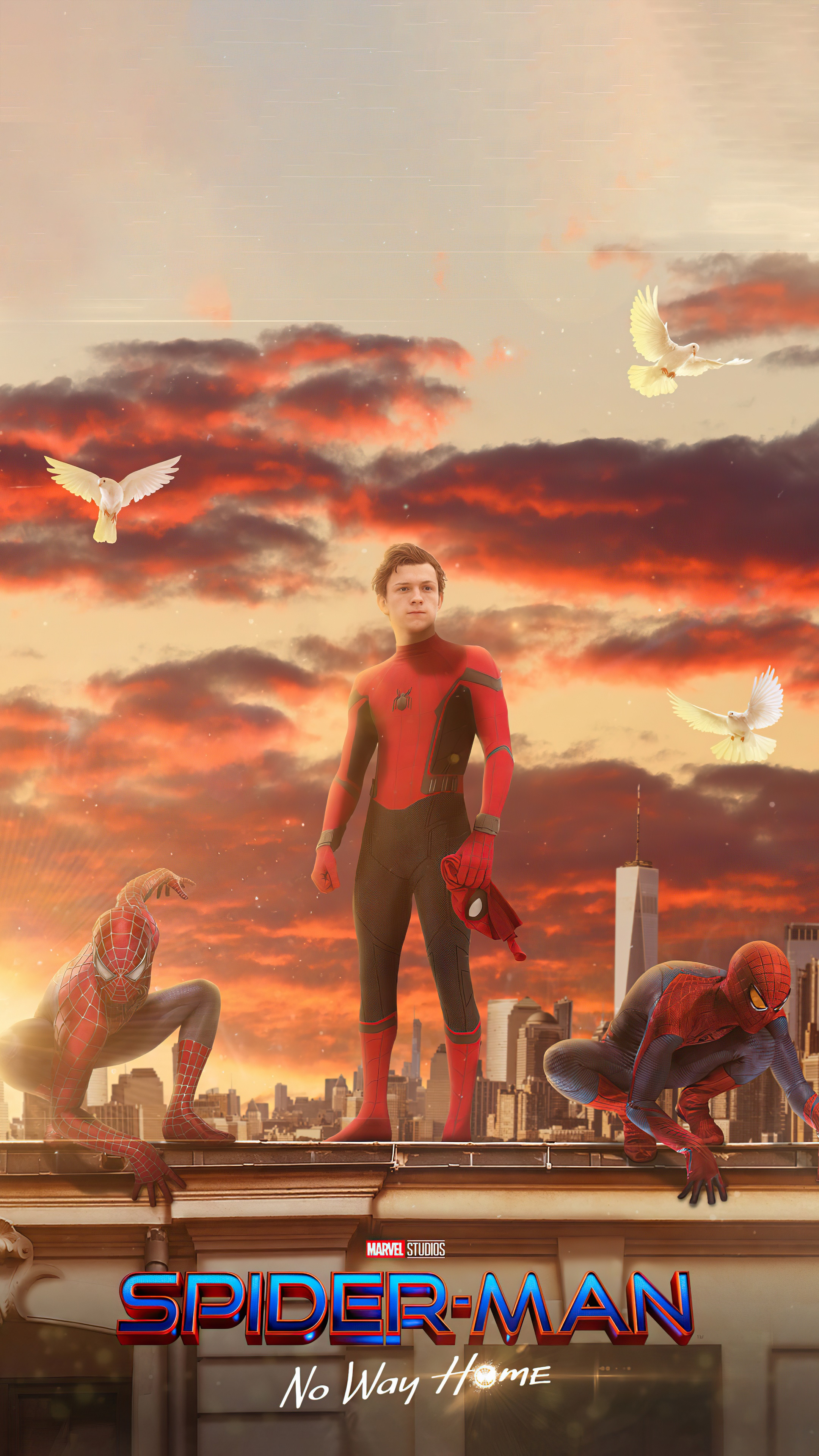 Spider-Man: No Way Home Poster with Three Spider-Men HD Phone Wallpaper