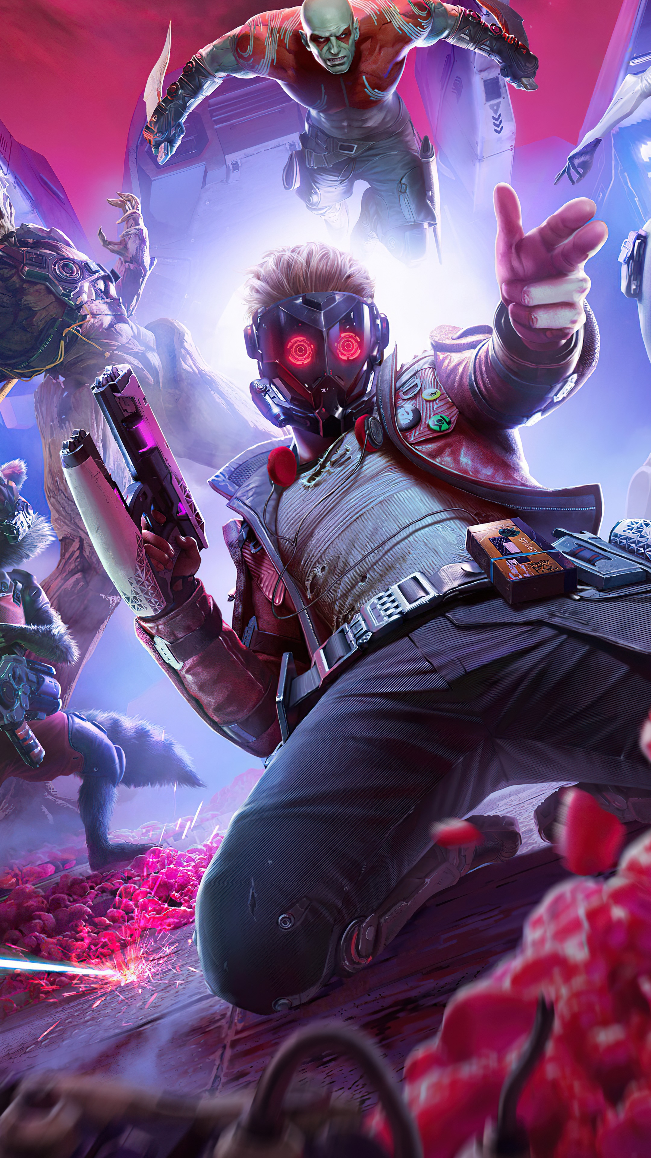 Star-Lord and Guardians of the Galaxy in action HD Phone Wallpaper