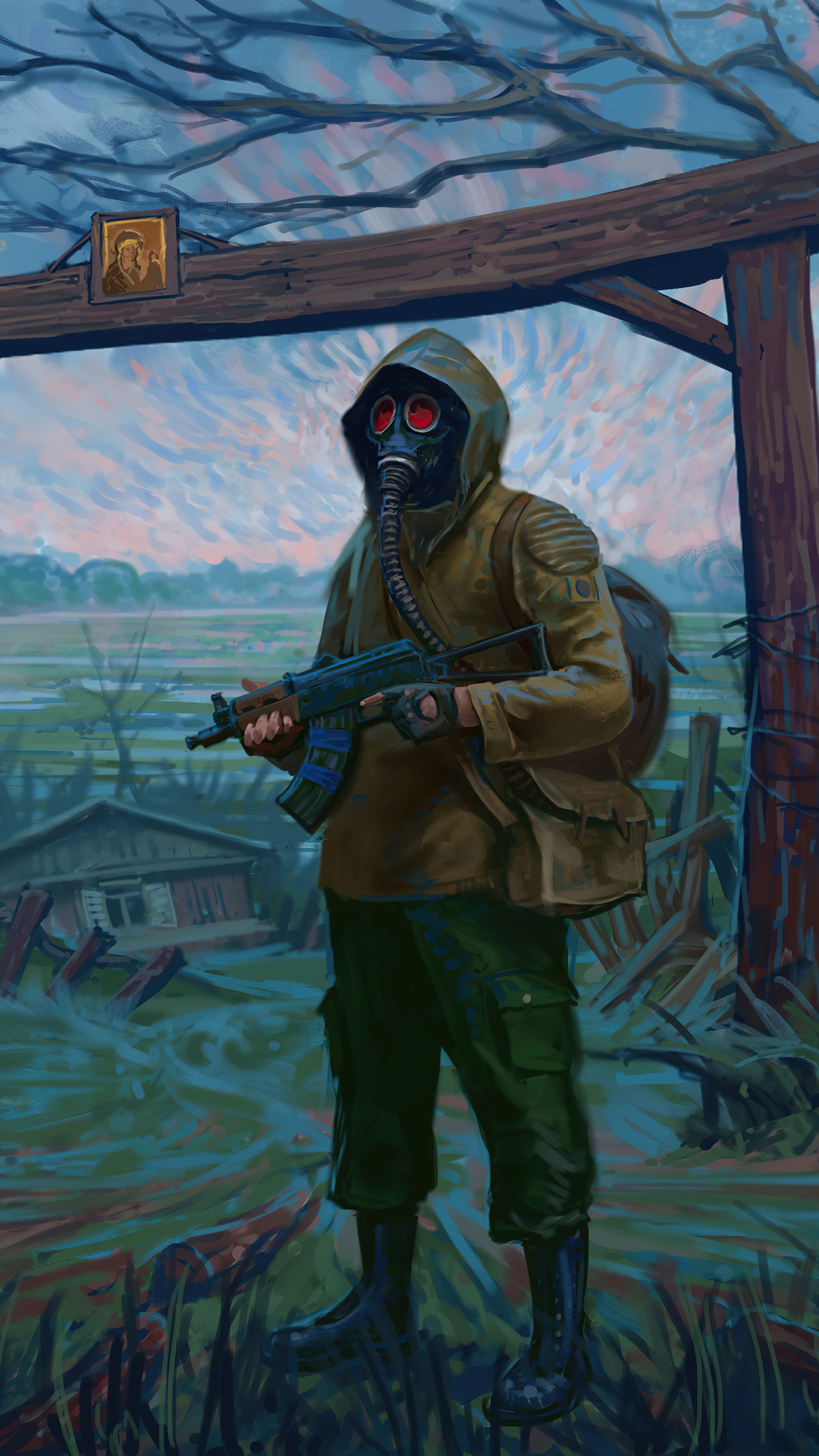 Stalker with gas mask and rifle HD Phone Wallpaper