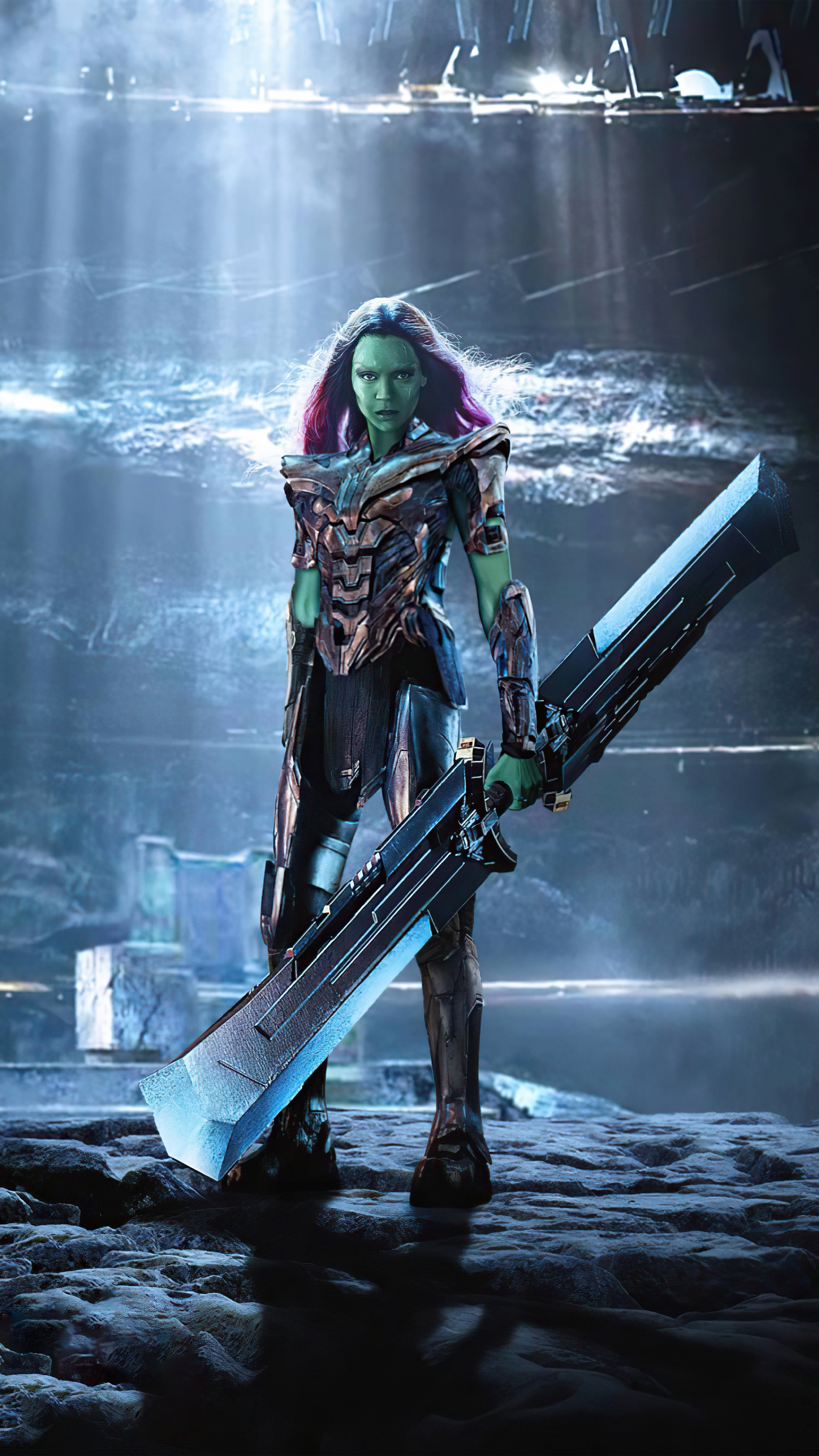 Gamora with a large sword HD Phone Wallpaper
