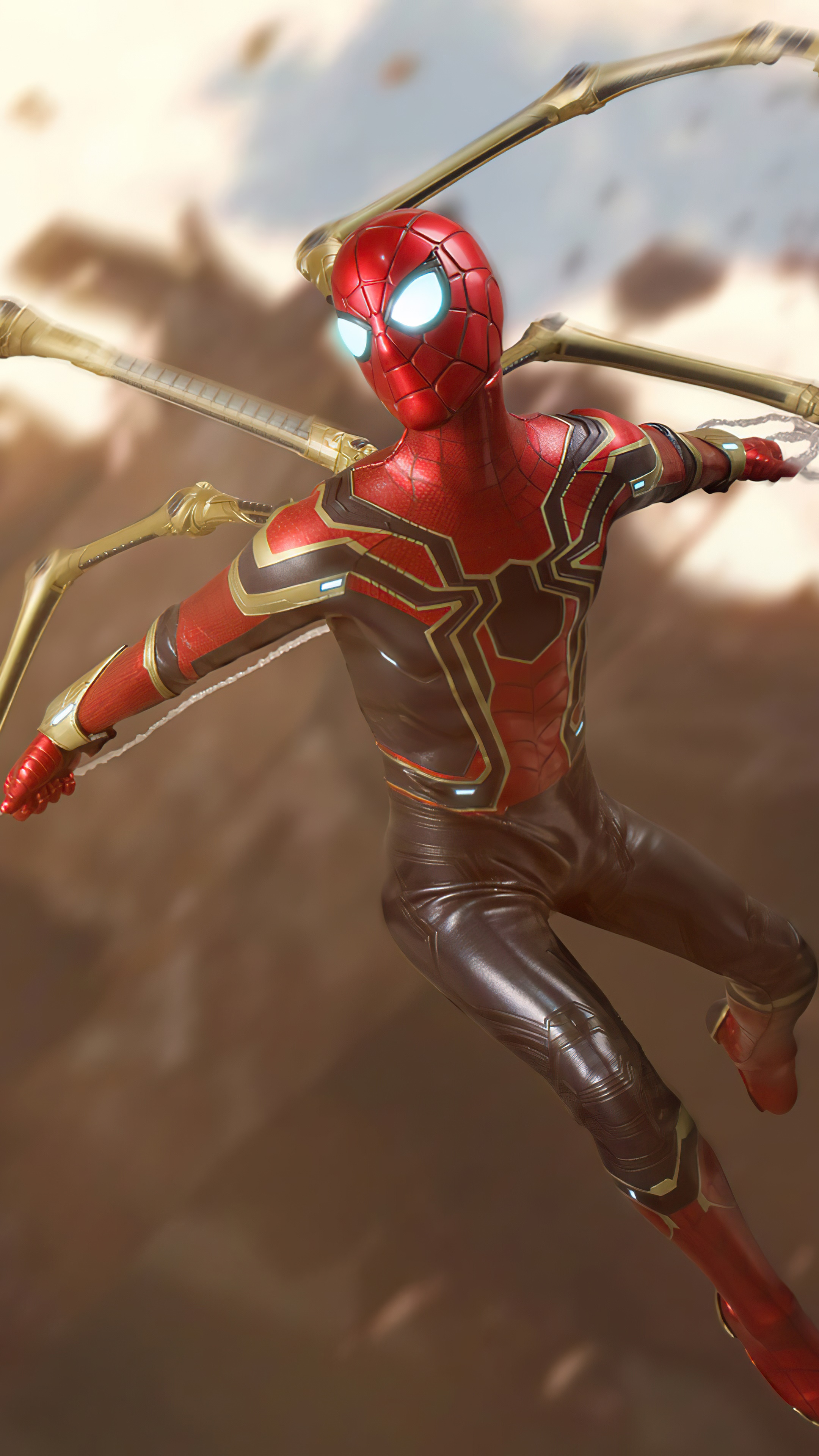 Spider-Man in Iron Spider suit with web shooters HD Phone Wallpaper