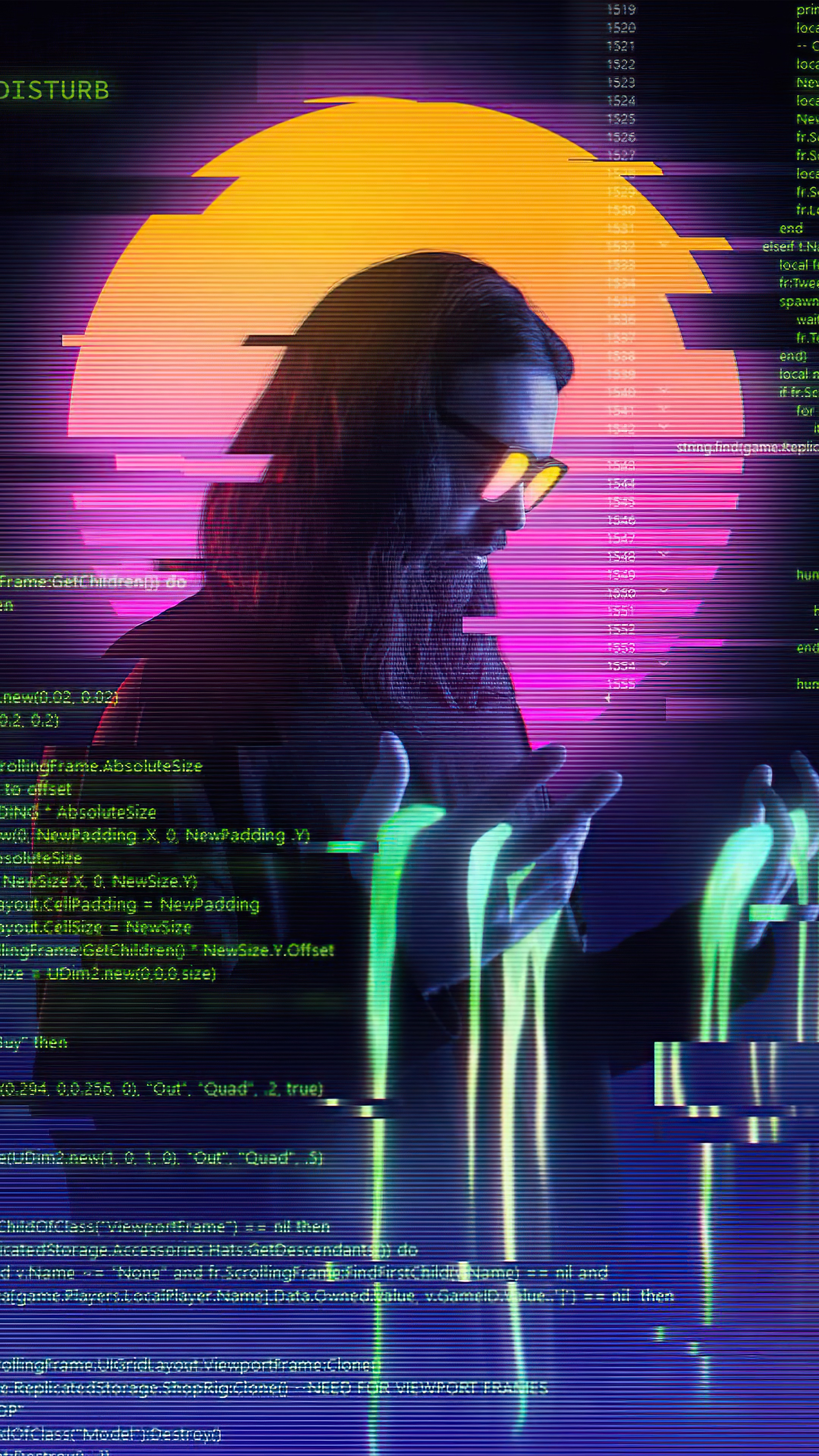 Man in yellow glasses with digital glitch effect HD Phone Wallpaper