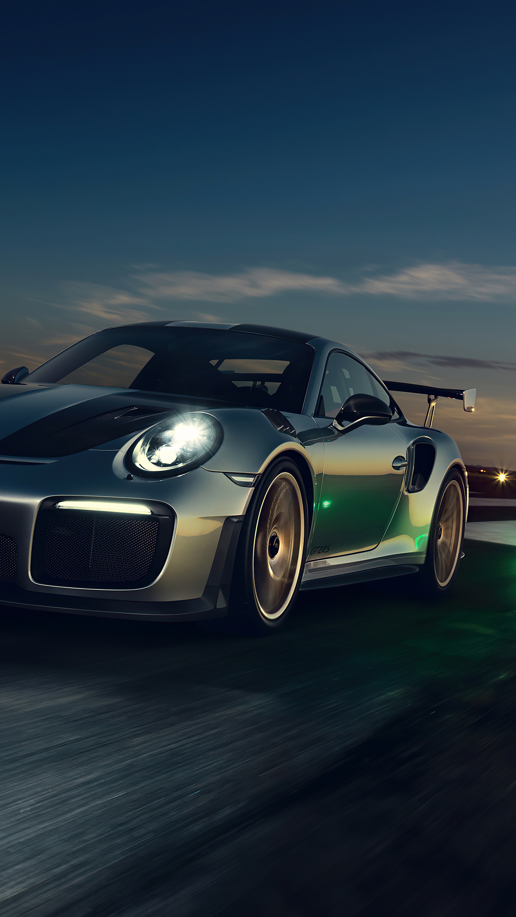 Porsche GT2 RS driving at dusk HD Phone Wallpaper