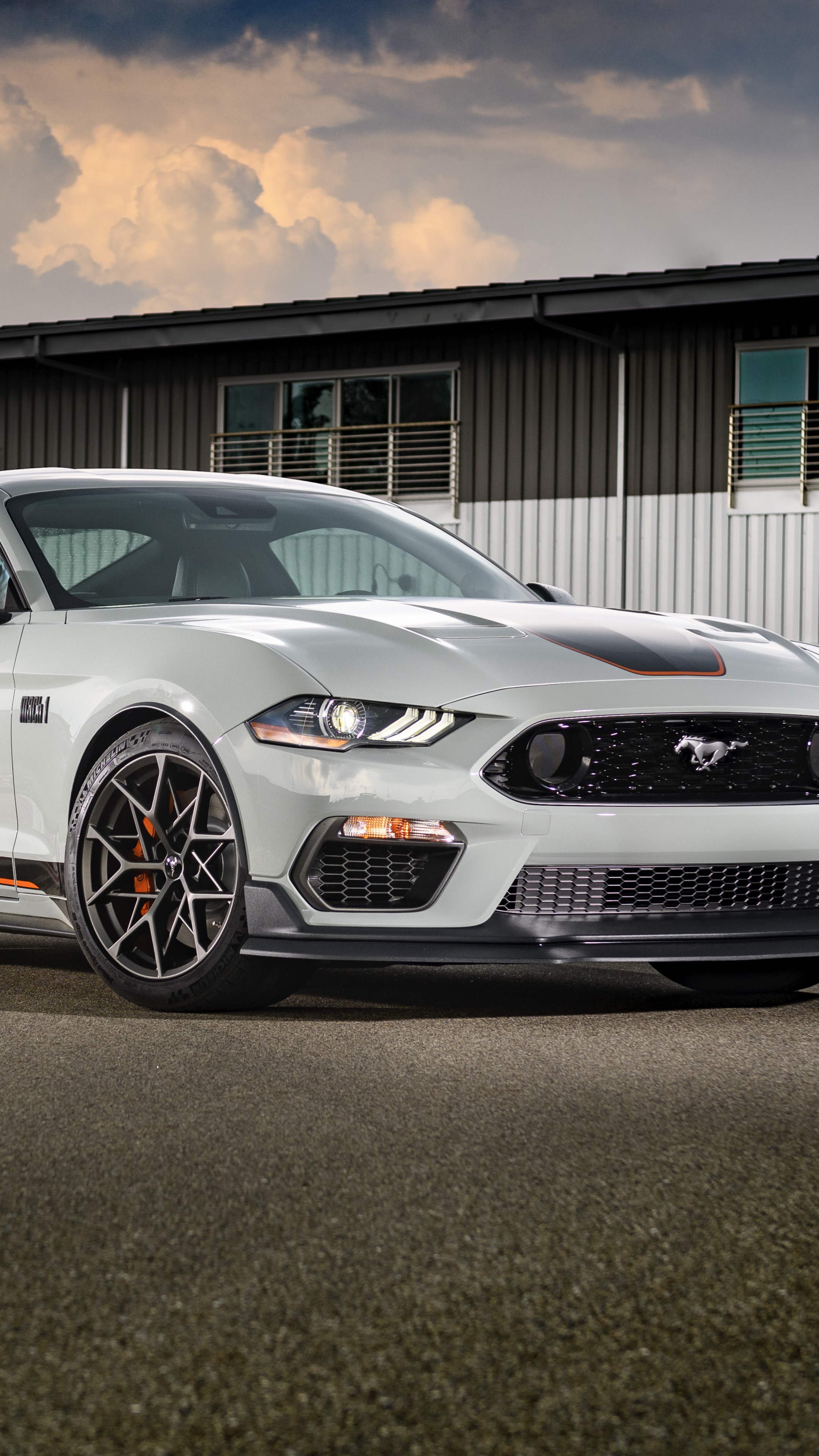 White Ford Mustang Mach-E with Orange Accents HD Phone Wallpaper