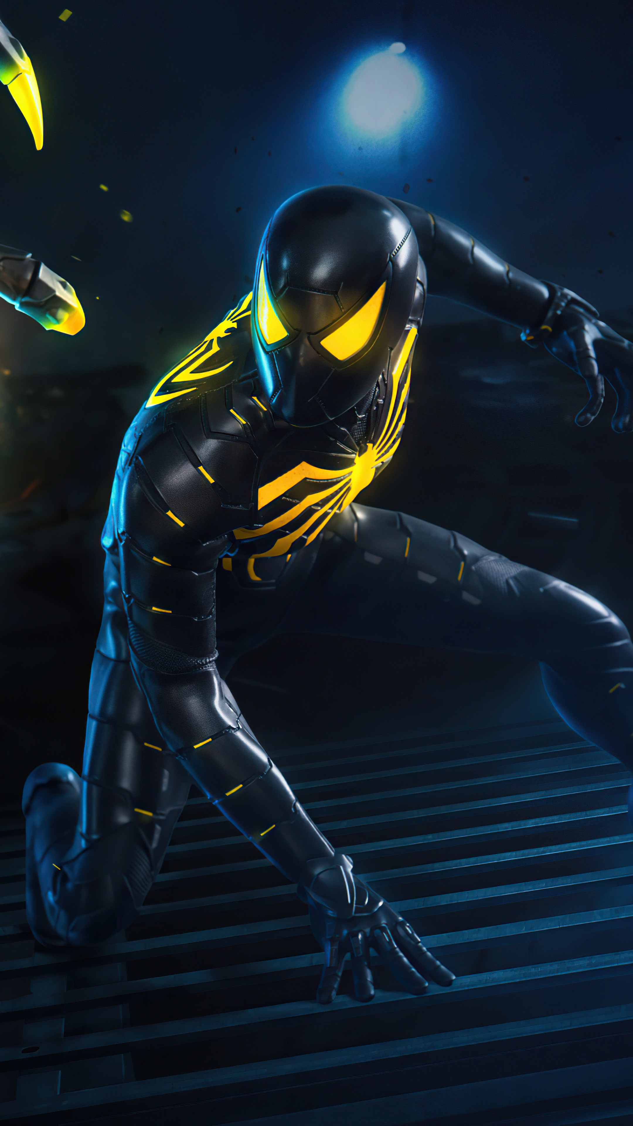 Spider-Man in black and yellow suit HD Phone Wallpaper