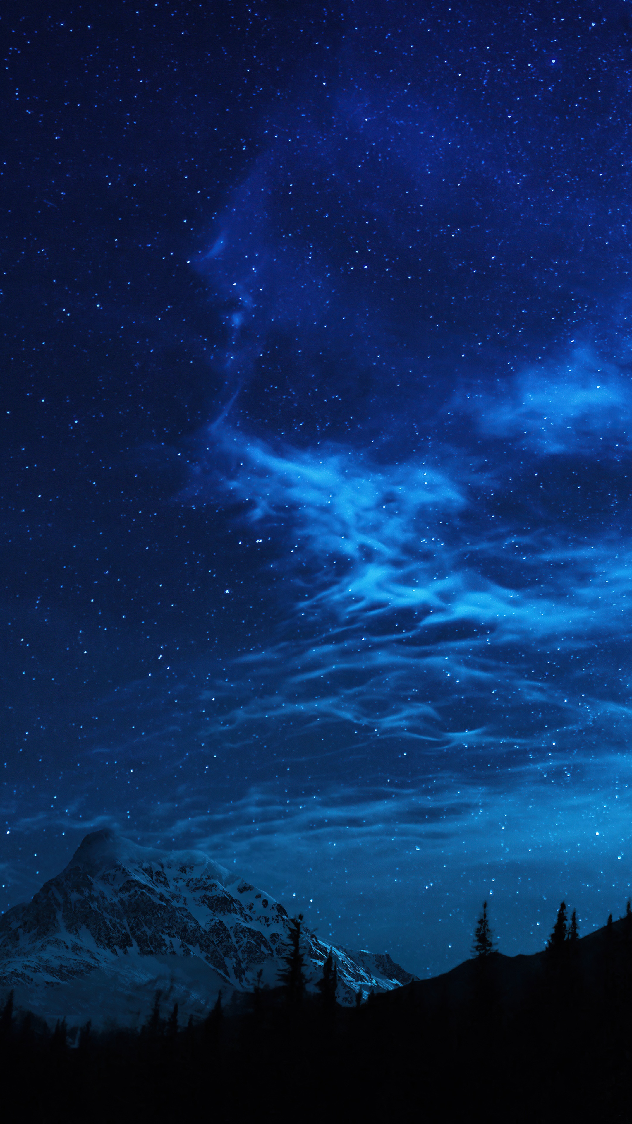 Starry night sky over snowy mountains and forest HD Phone Wallpaper