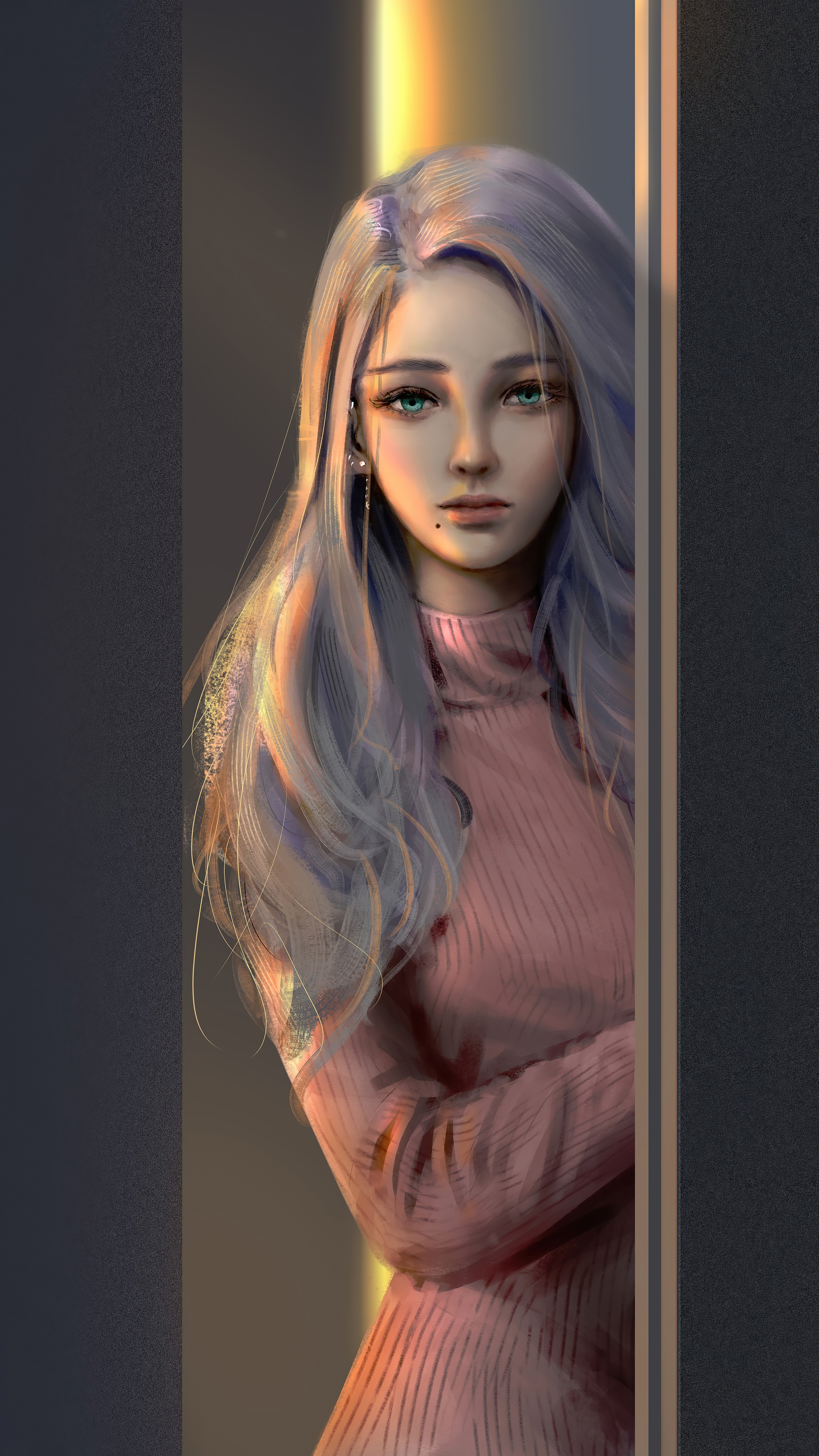 Digital art of a woman with purple hair HD Phone Wallpaper