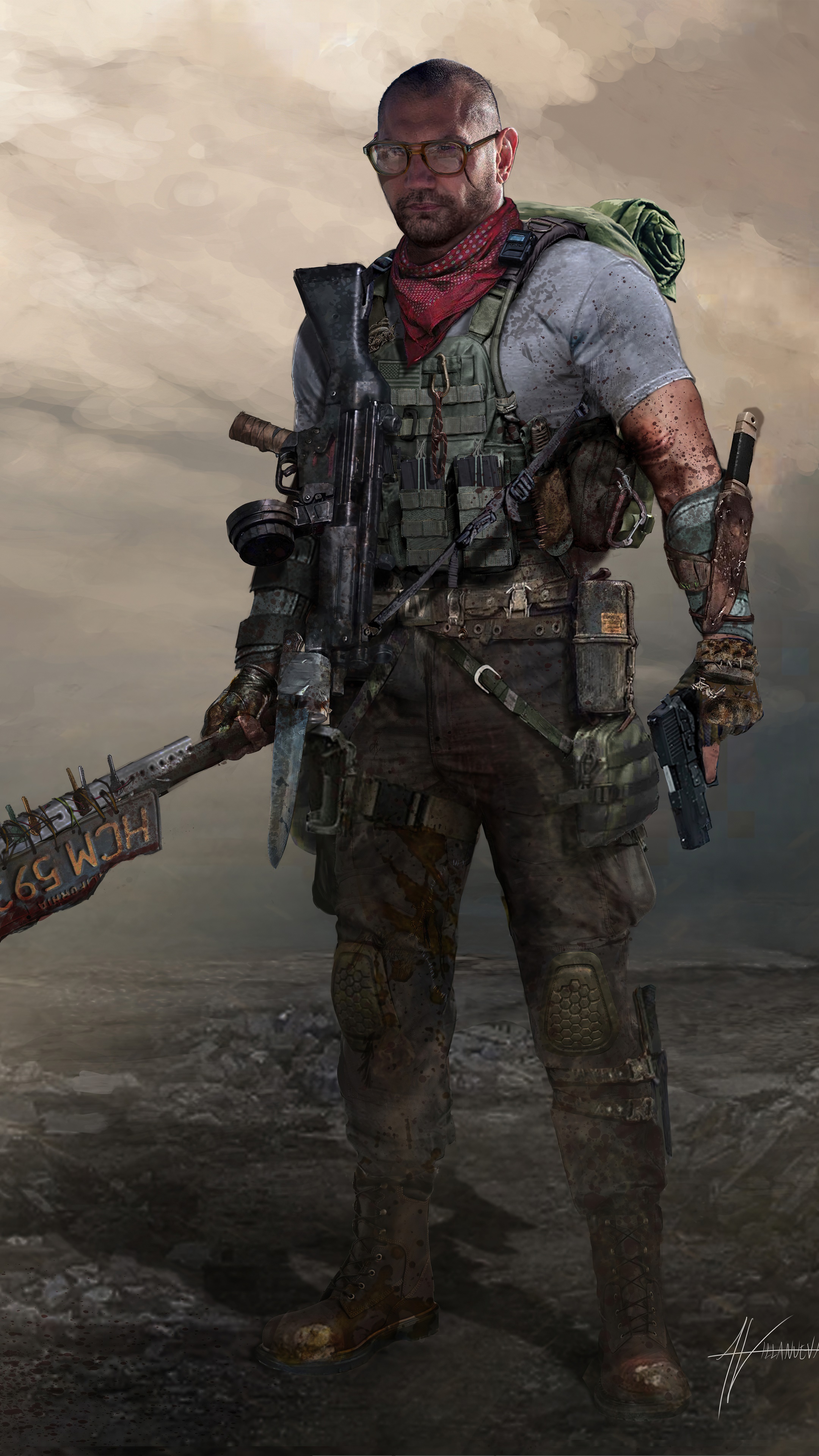 Man with weapons in post-apocalyptic setting HD Phone Wallpaper