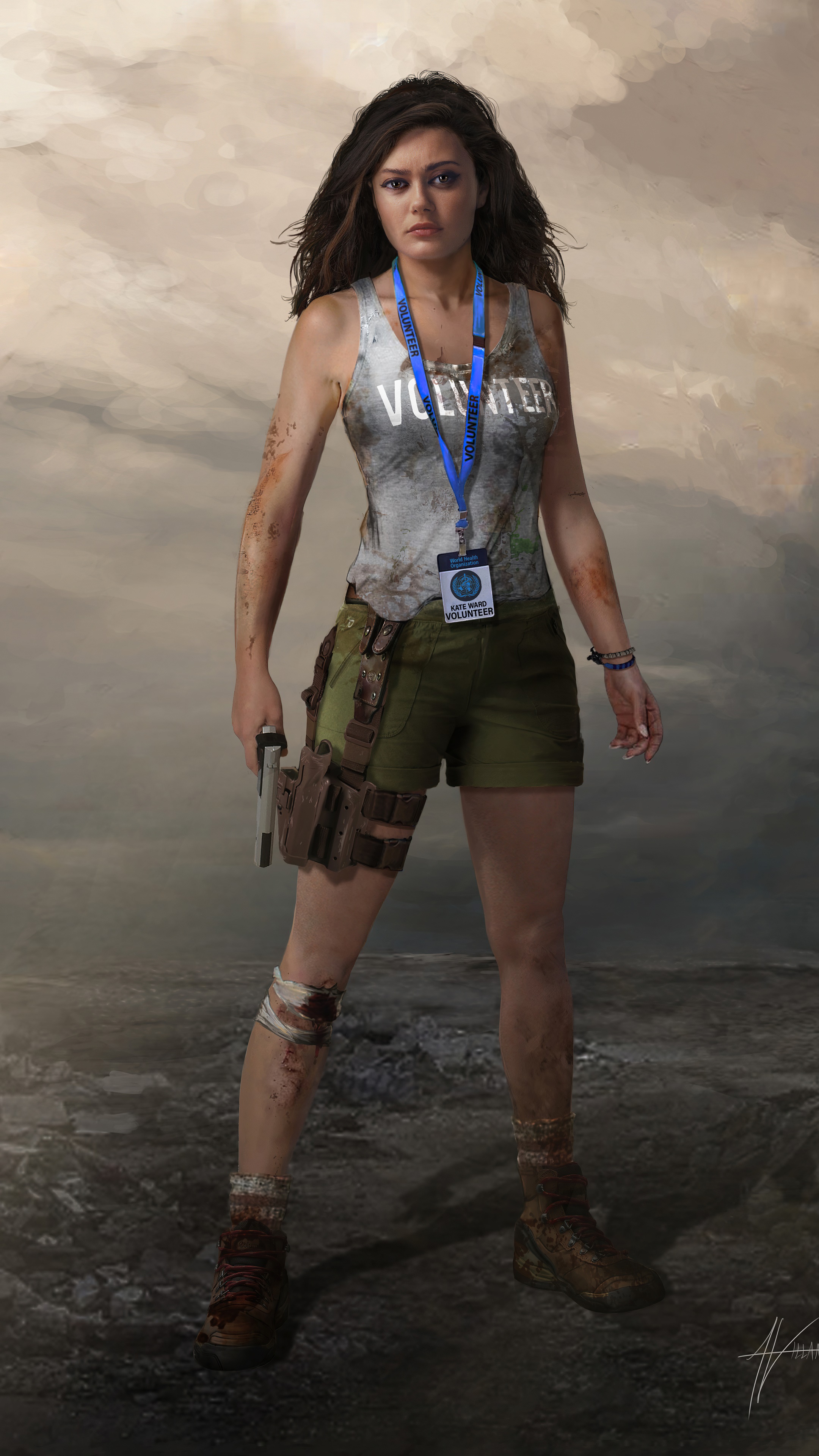 Woman with gun and volunteer badge HD Phone Wallpaper