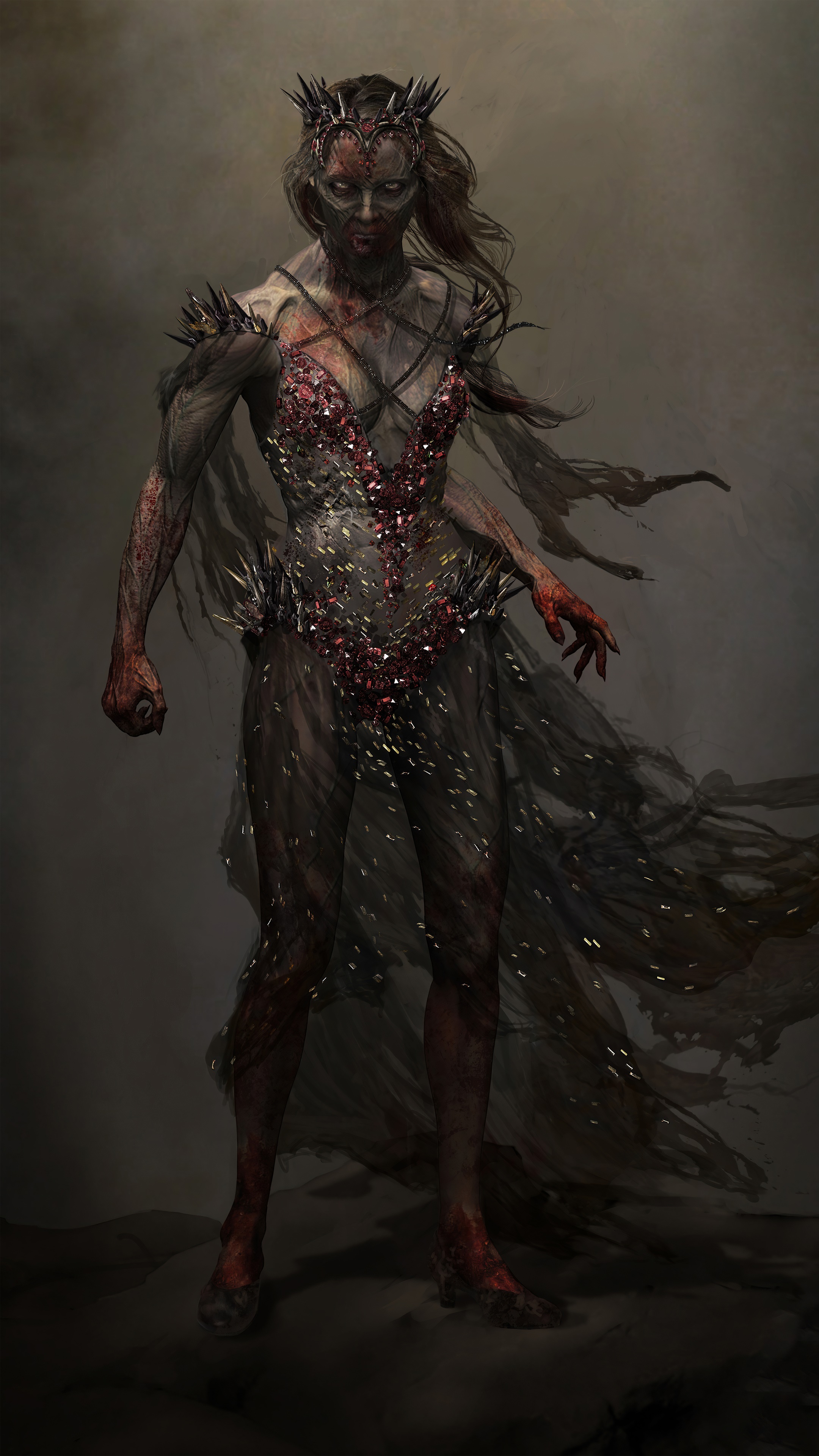 Undead woman in tattered dress with crown HD Phone Wallpaper