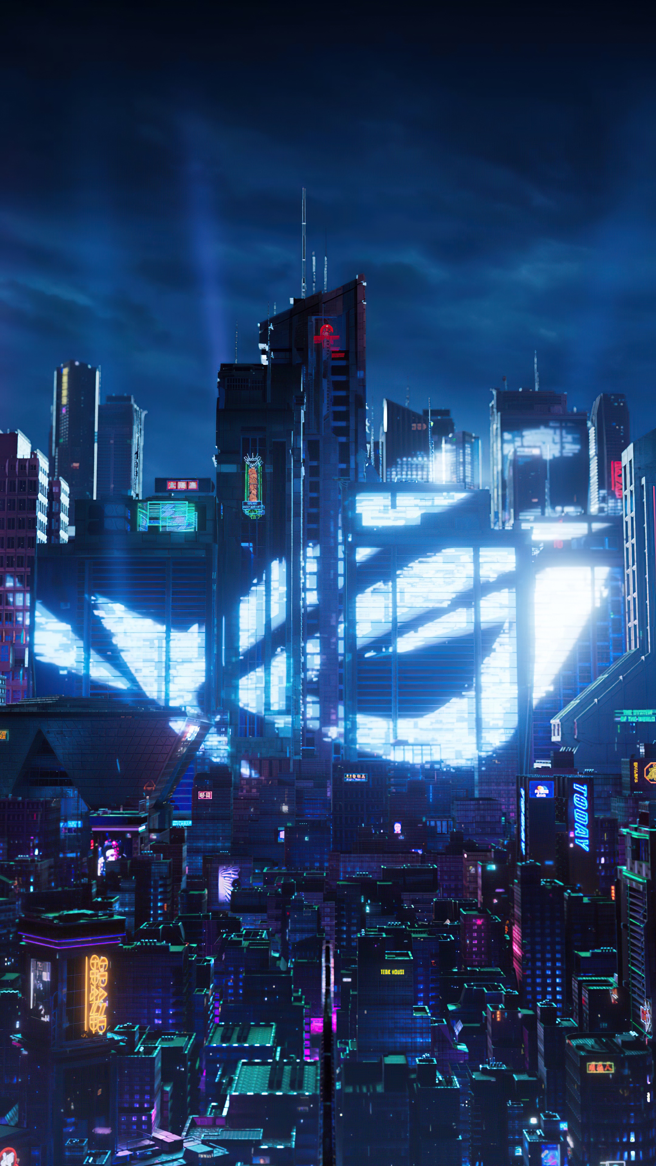 Republic of Gamers logo on futuristic city skyline HD Phone Wallpaper