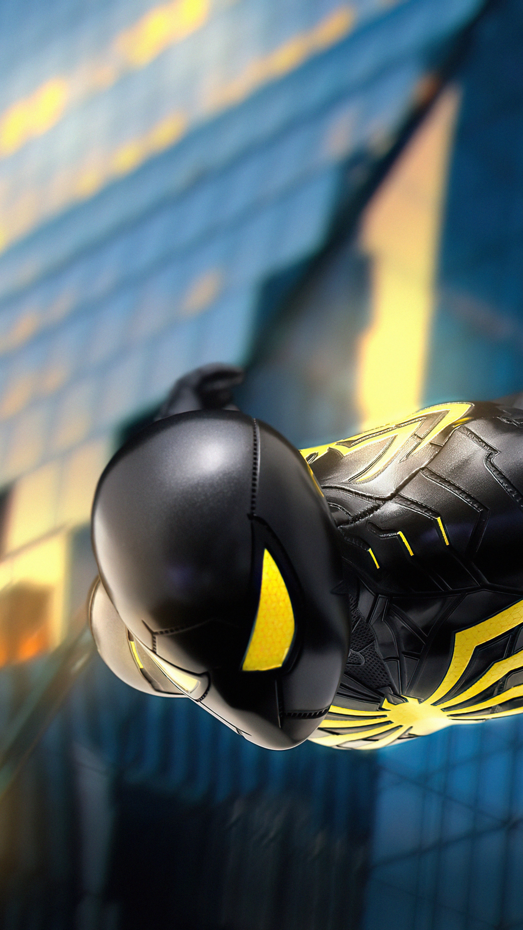 Spiderman in black and yellow suit HD Phone Wallpaper