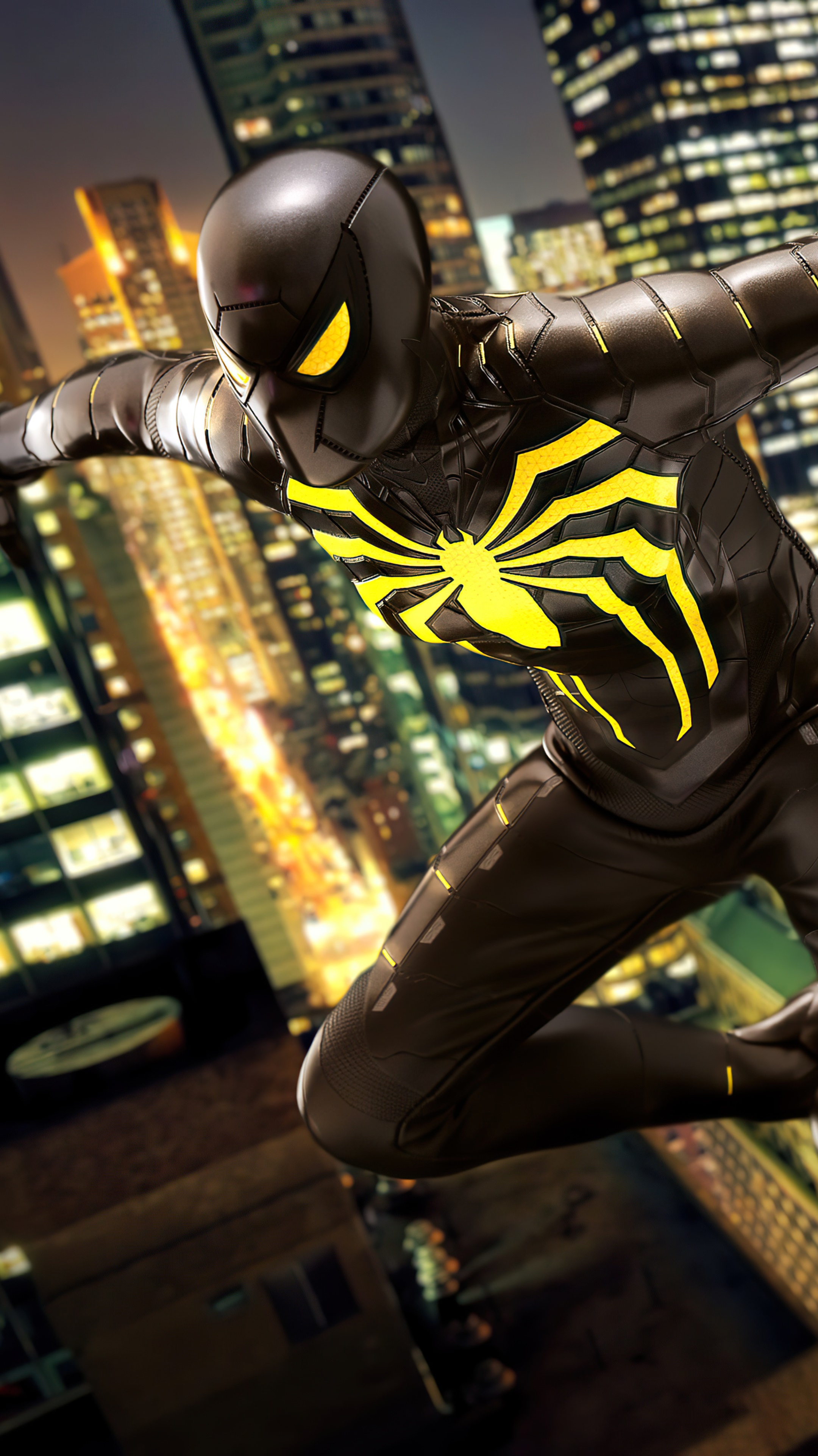 Spiderman in black and yellow suit HD Phone Wallpaper