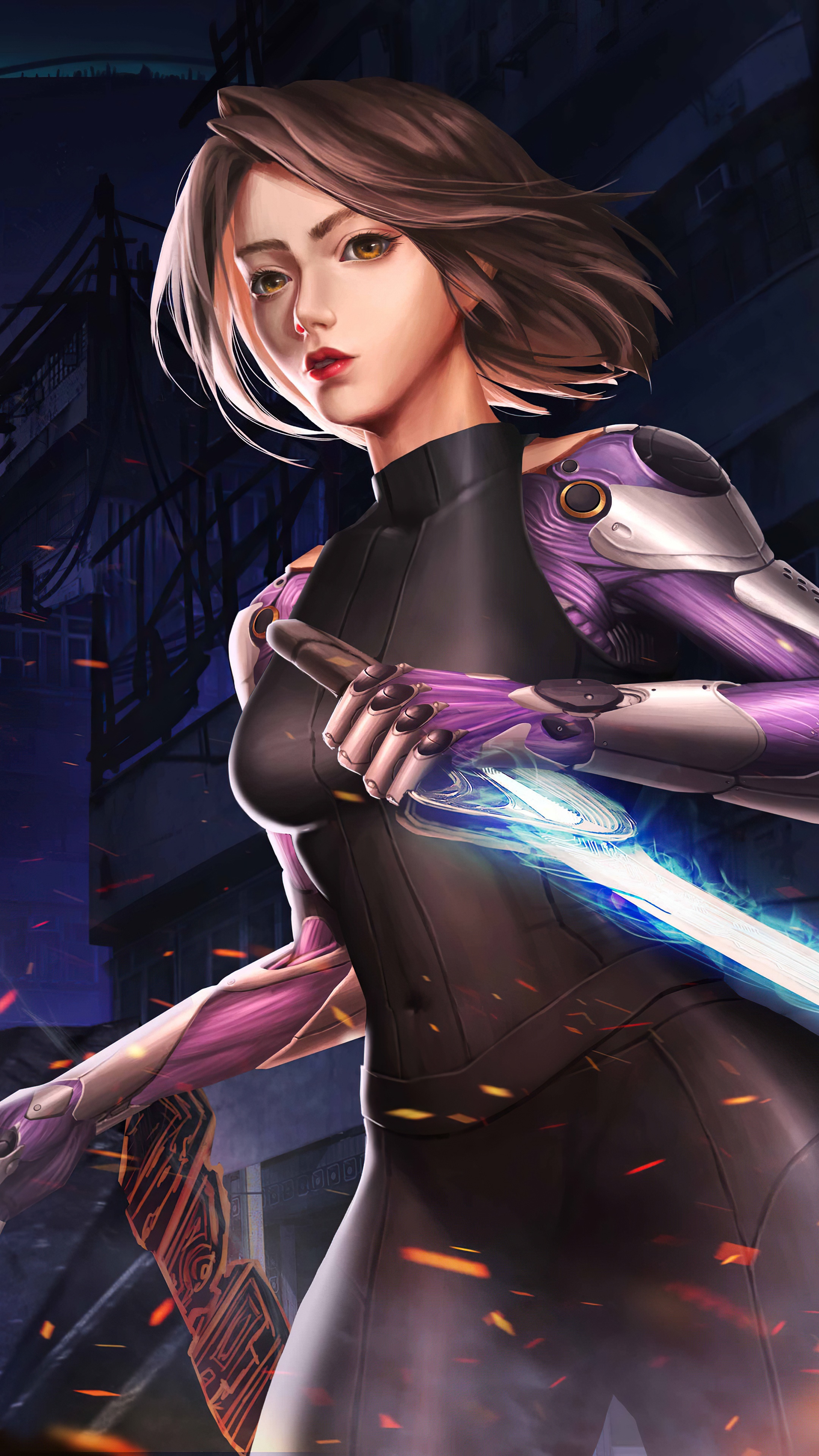 Alita from Alita: Battle Angel holding a sword HD Phone Wallpaper