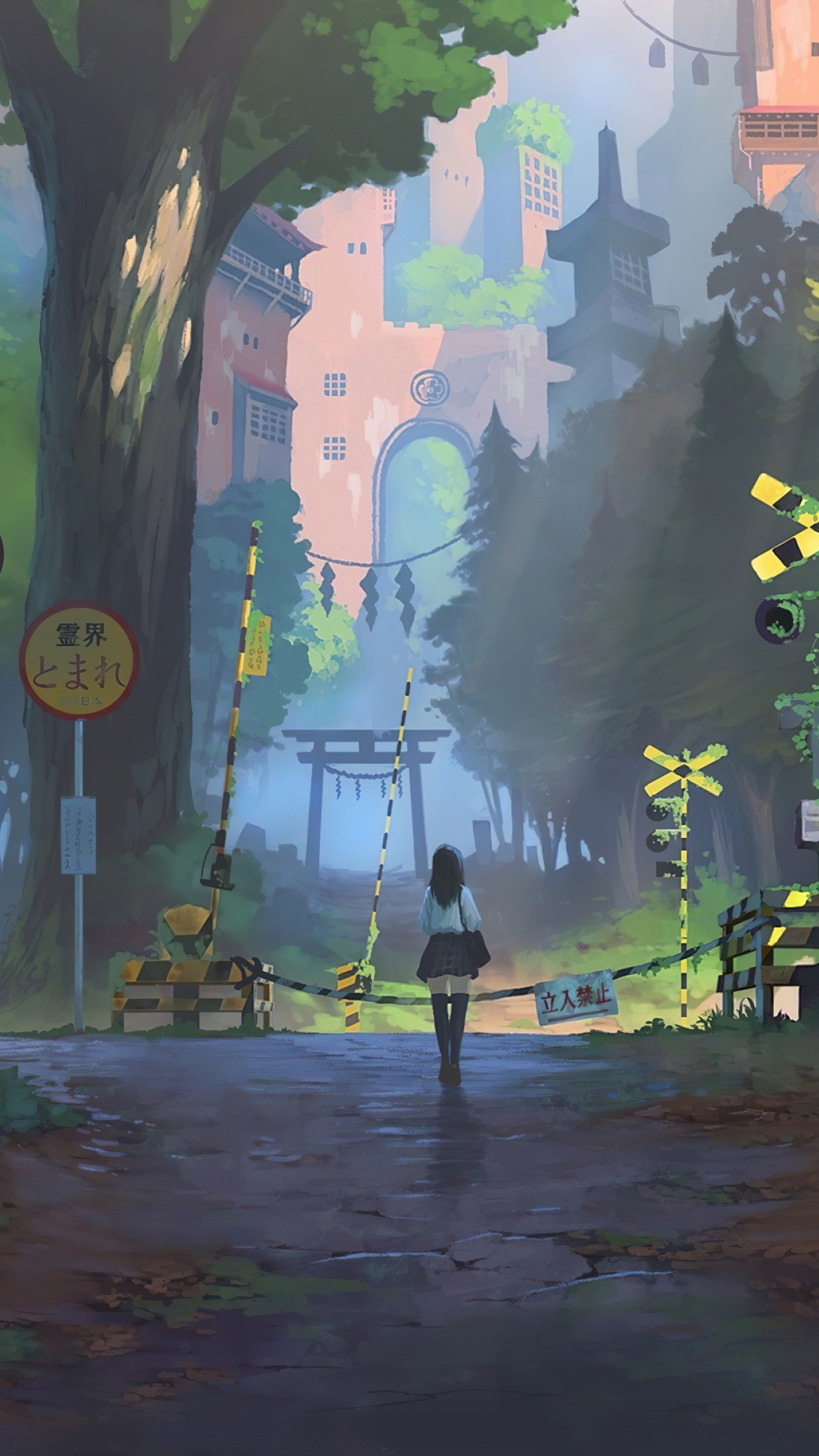 Anime girl at a railroad crossing HD Phone Wallpaper