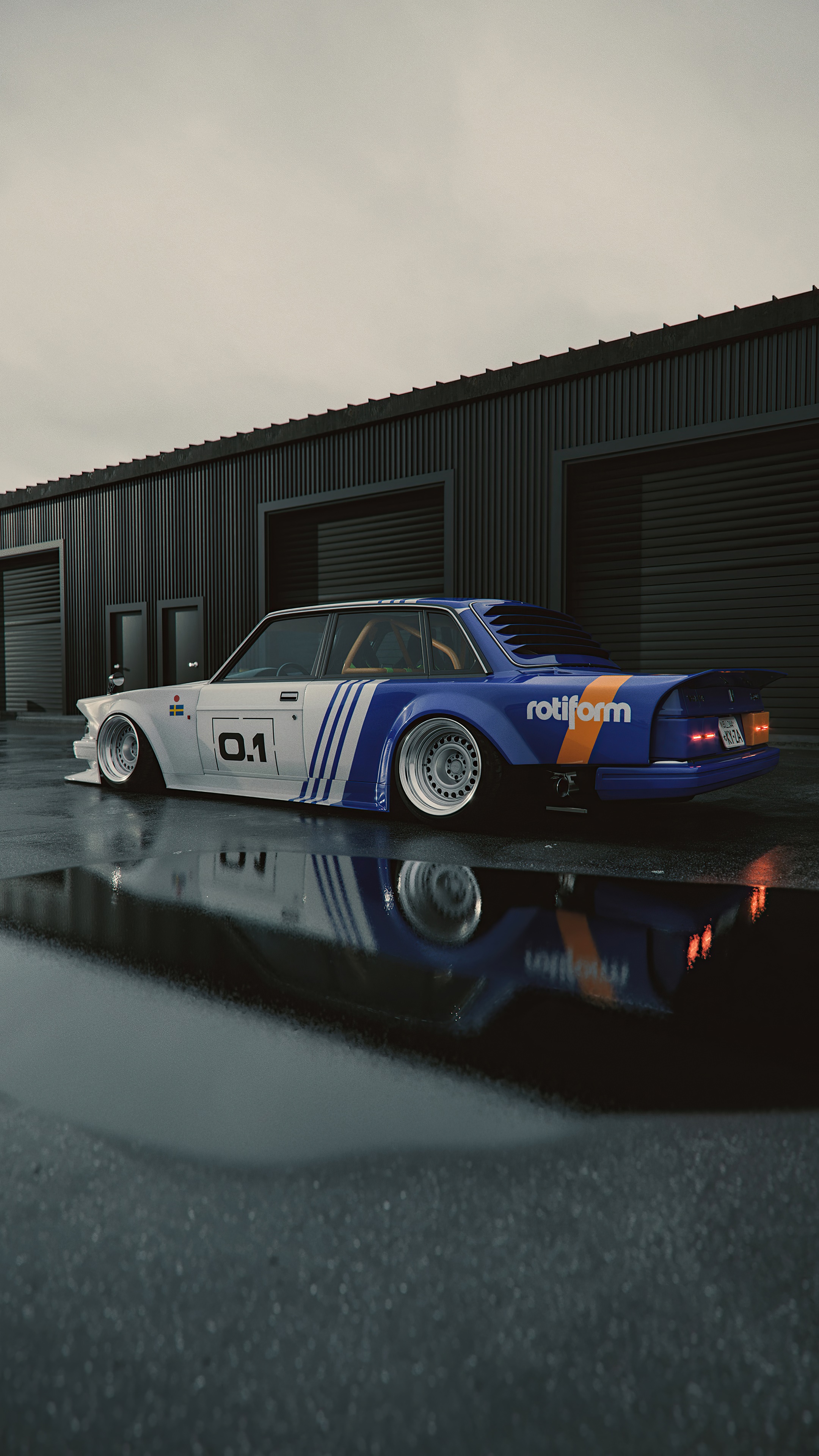 Custom Volvo with Rotiform Wheels on Wet Surface HD Phone Wallpaper