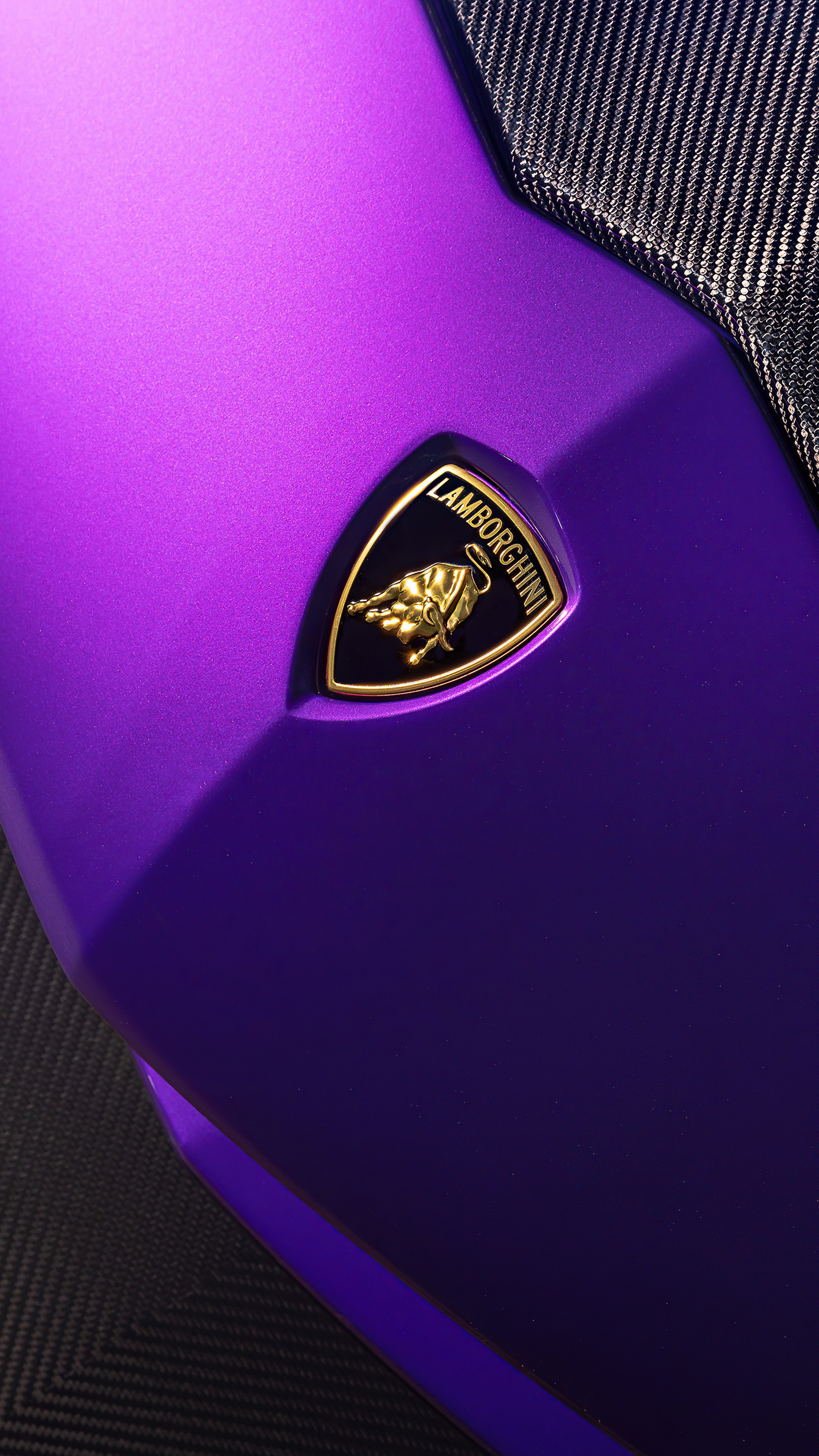 Lamborghini Aventador emblem on purple car HD Phone Wallpaper