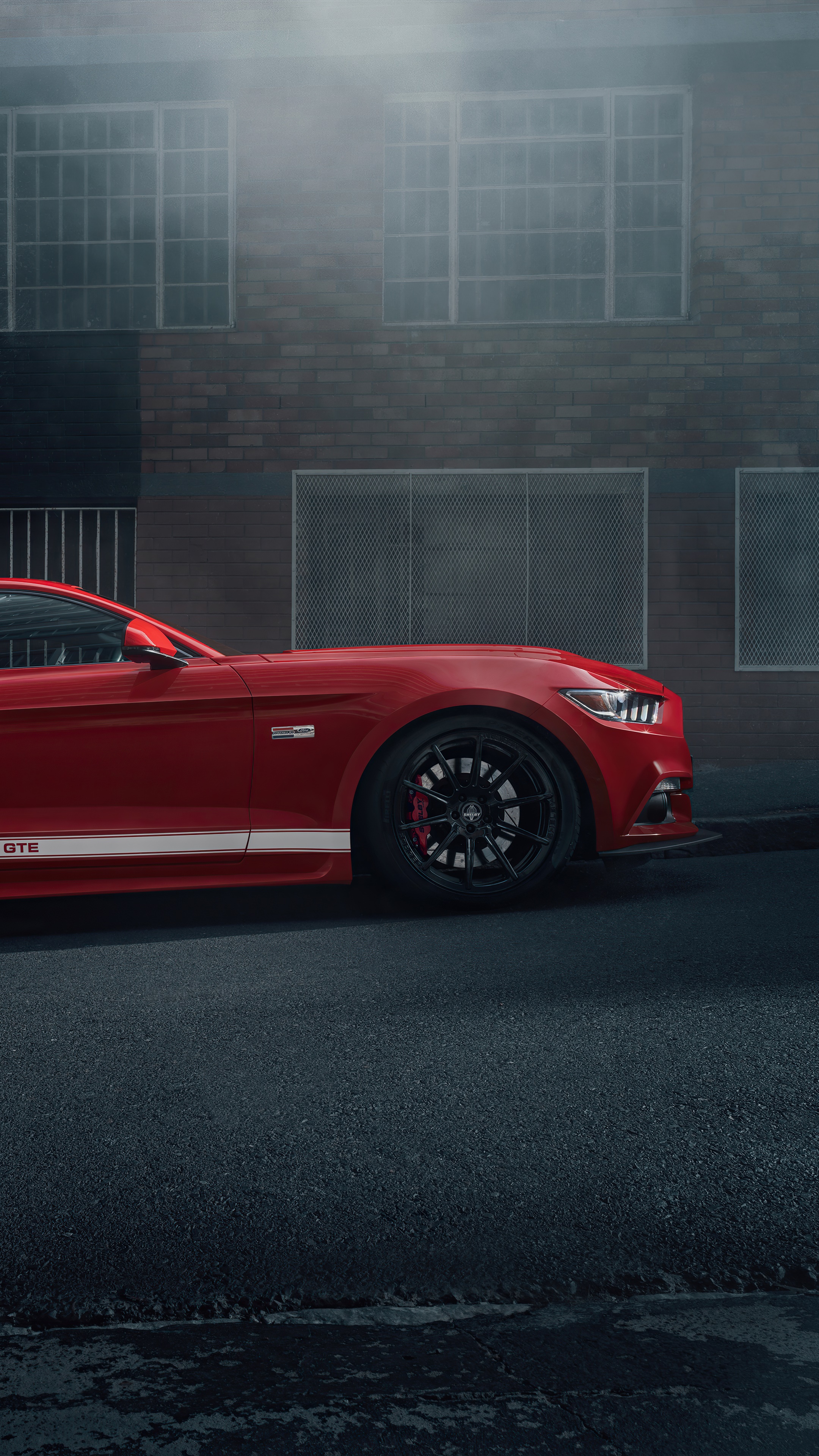 Red Ford Mustang GT parked on asphalt HD Phone Wallpaper