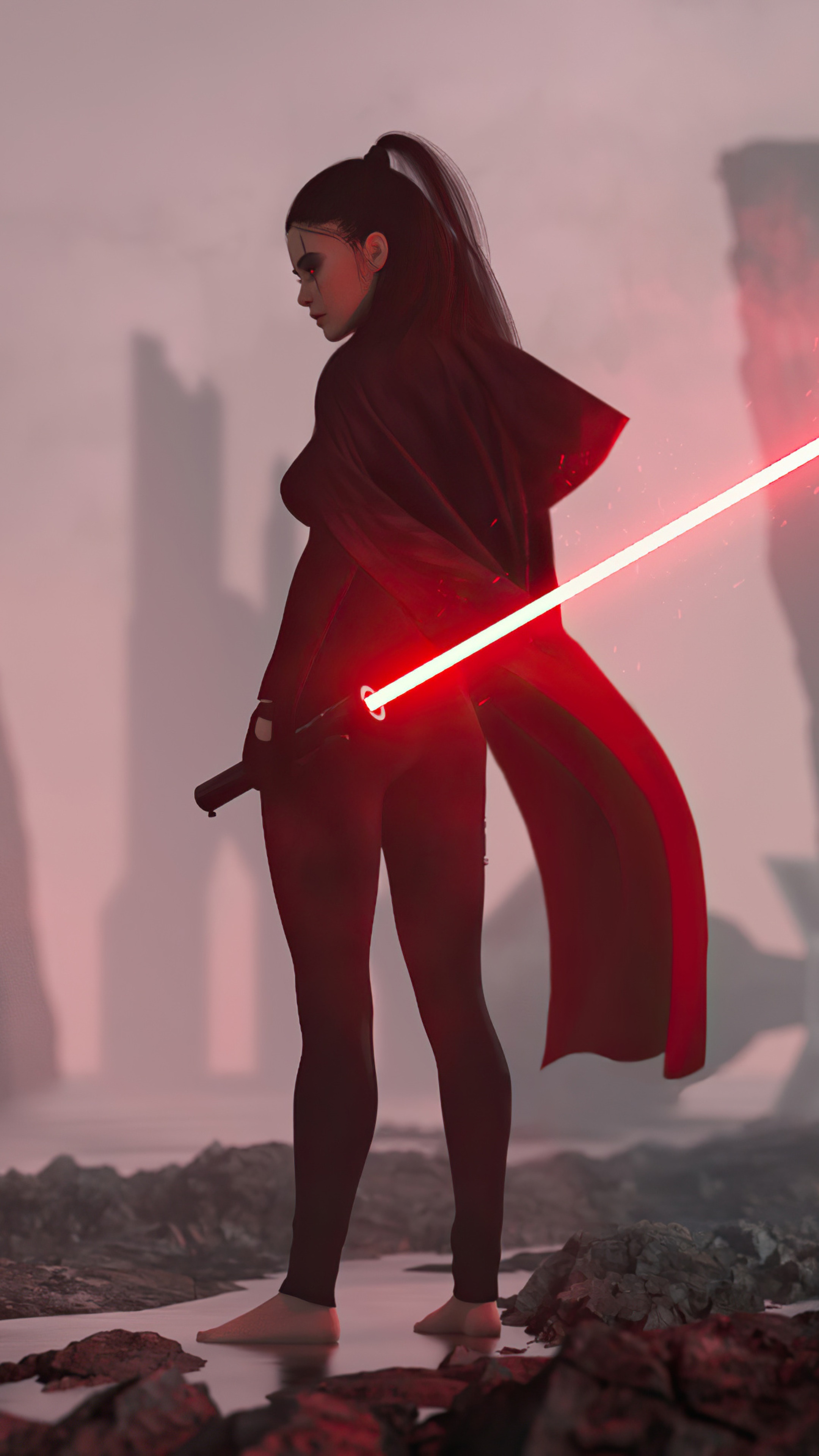 Sith Acolyte with Red Lightsaber HD Phone Wallpaper