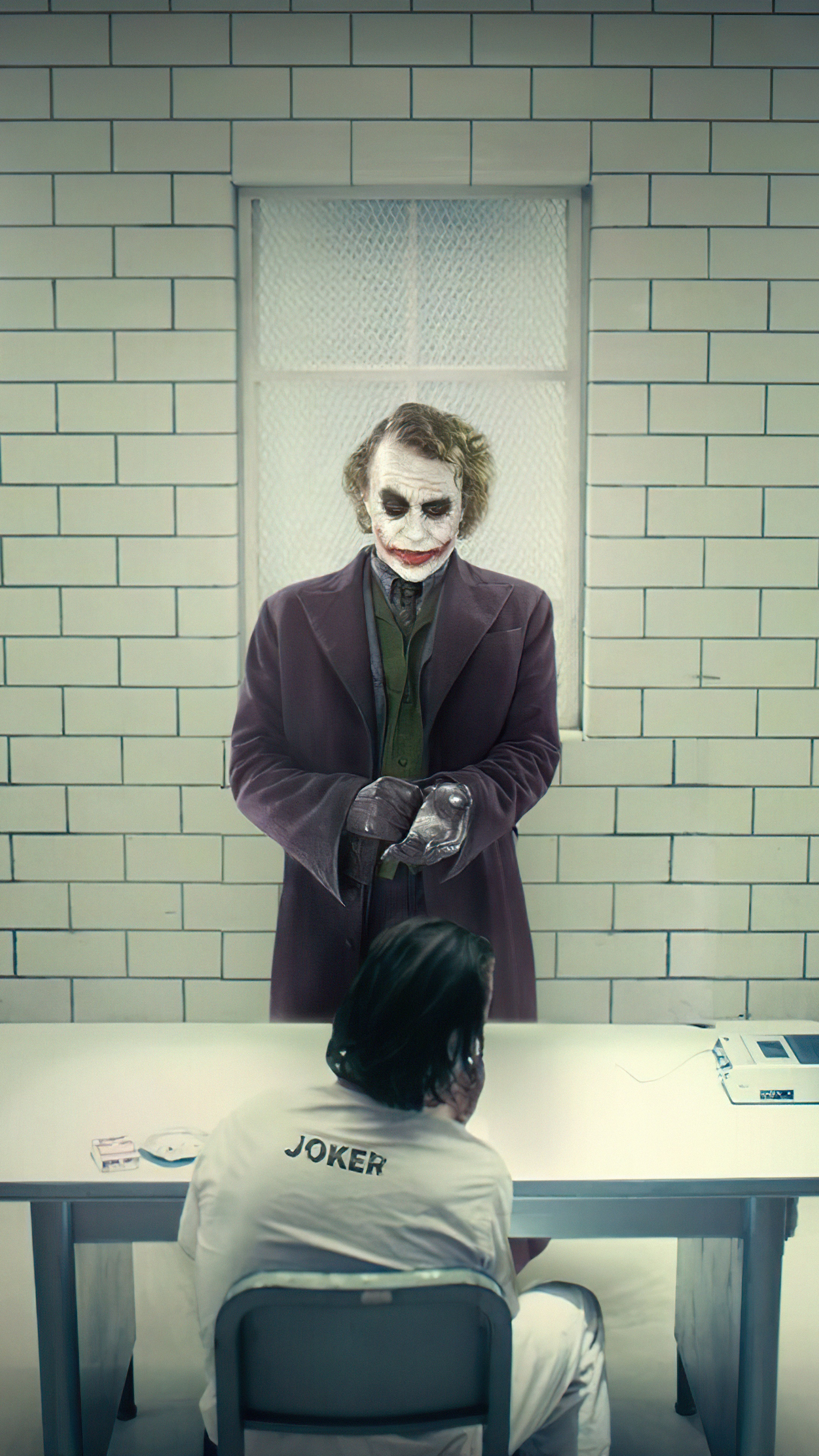 The Joker in an interrogation room HD Phone Wallpaper