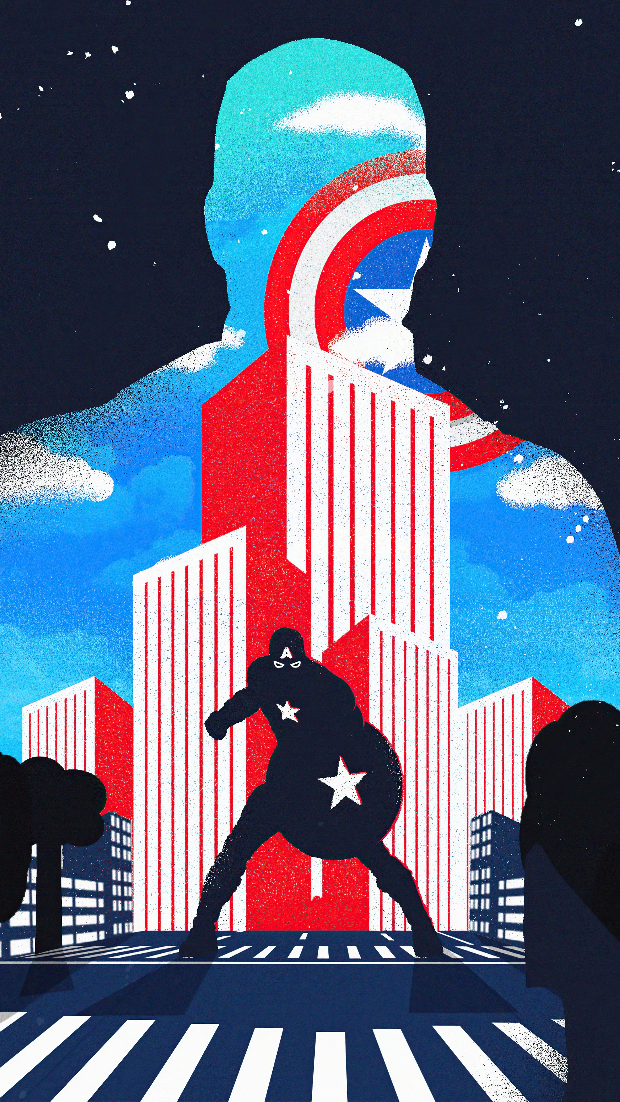 Captain America silhouette in a city skyline HD Phone Wallpaper