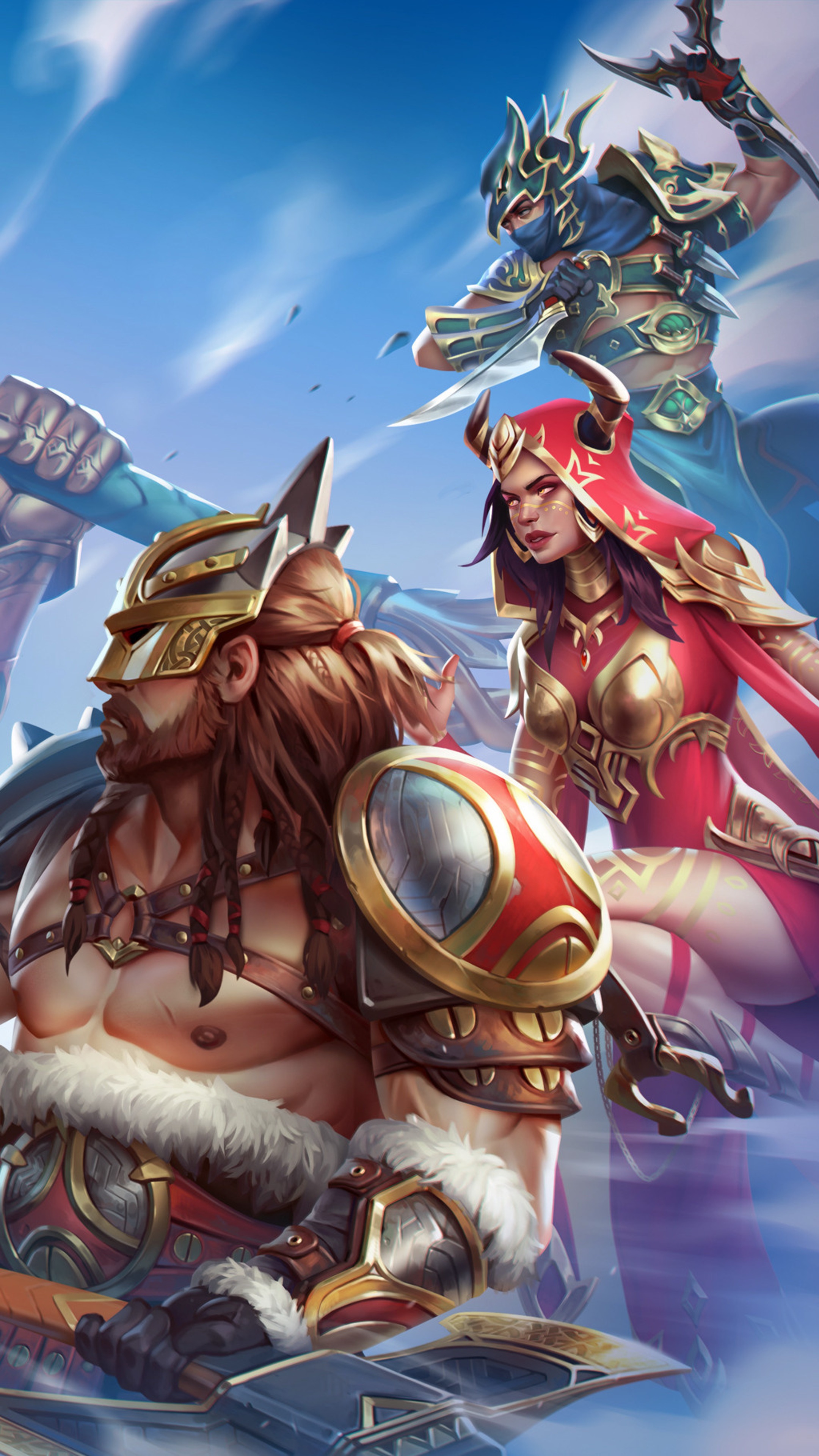 Artwork of fantasy warriors in battle HD Phone Wallpaper