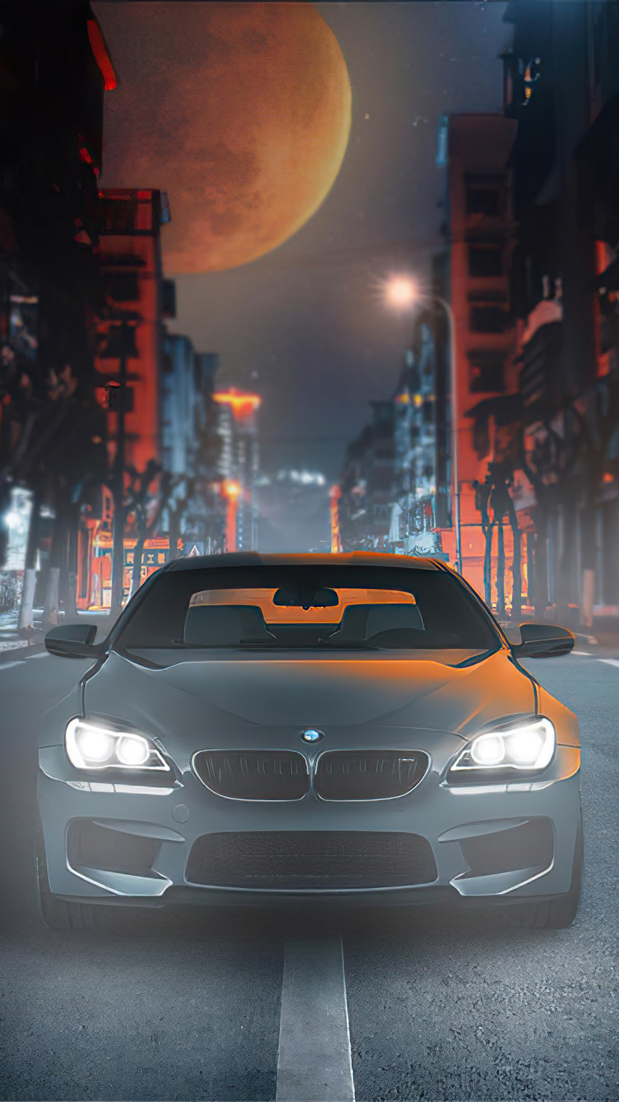 BMW M6 on a city street at night HD Phone Wallpaper