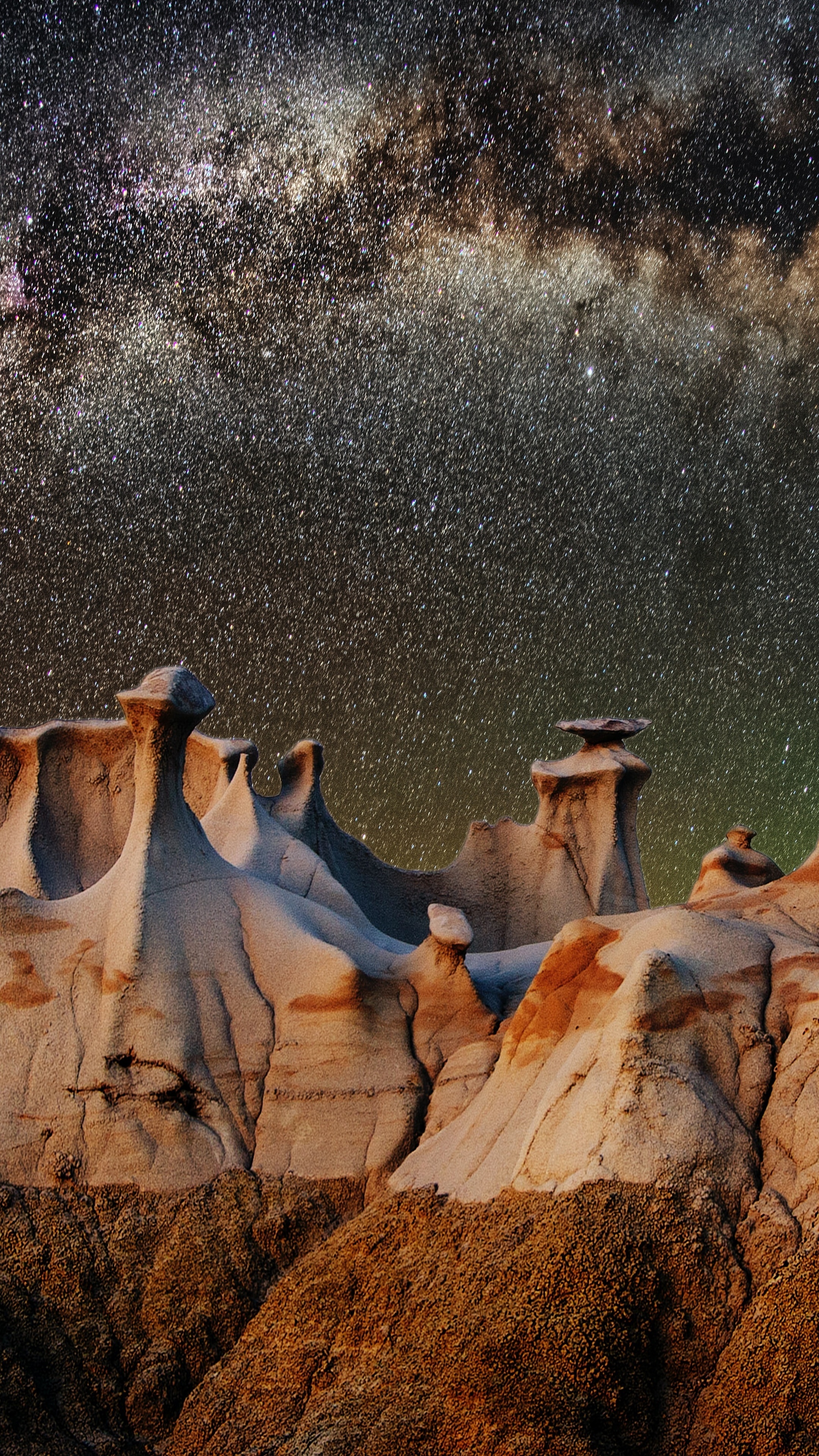 Milky Way over Hoodoo rock formations HD Phone Wallpaper