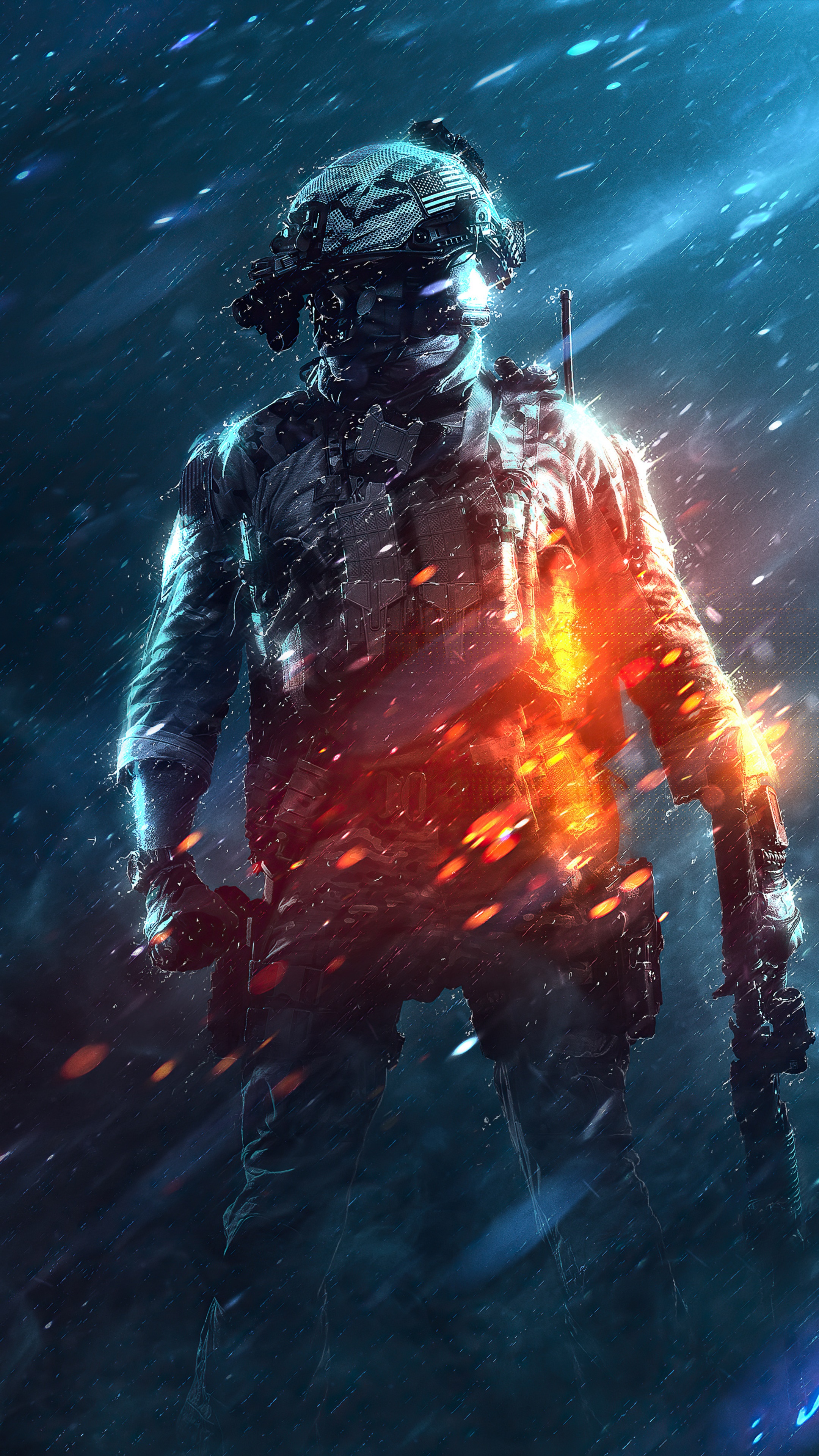 Soldier from Battlefield in a fiery environment HD Phone Wallpaper