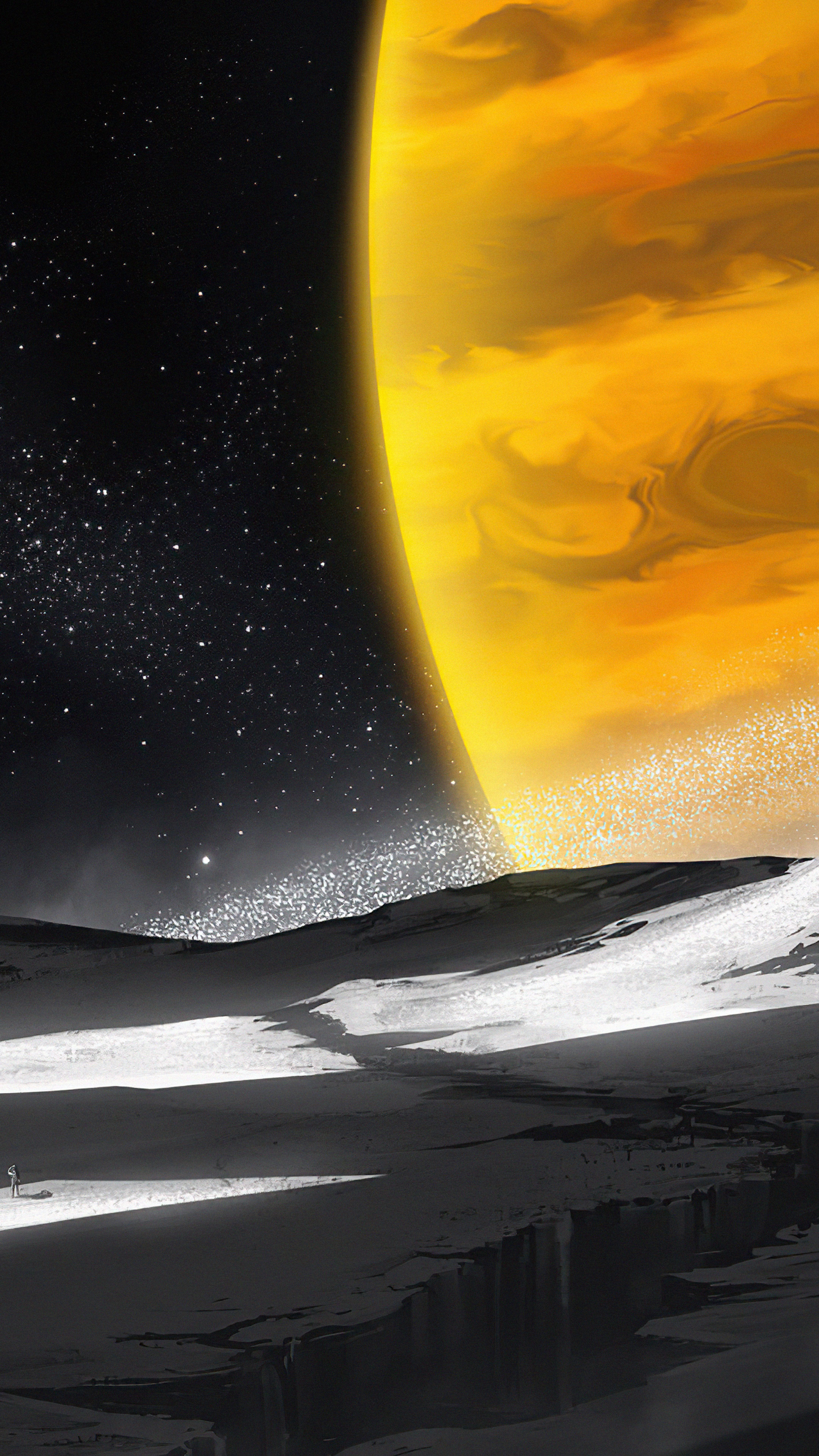 Digital Art of a Planet and Stars HD Phone Wallpaper