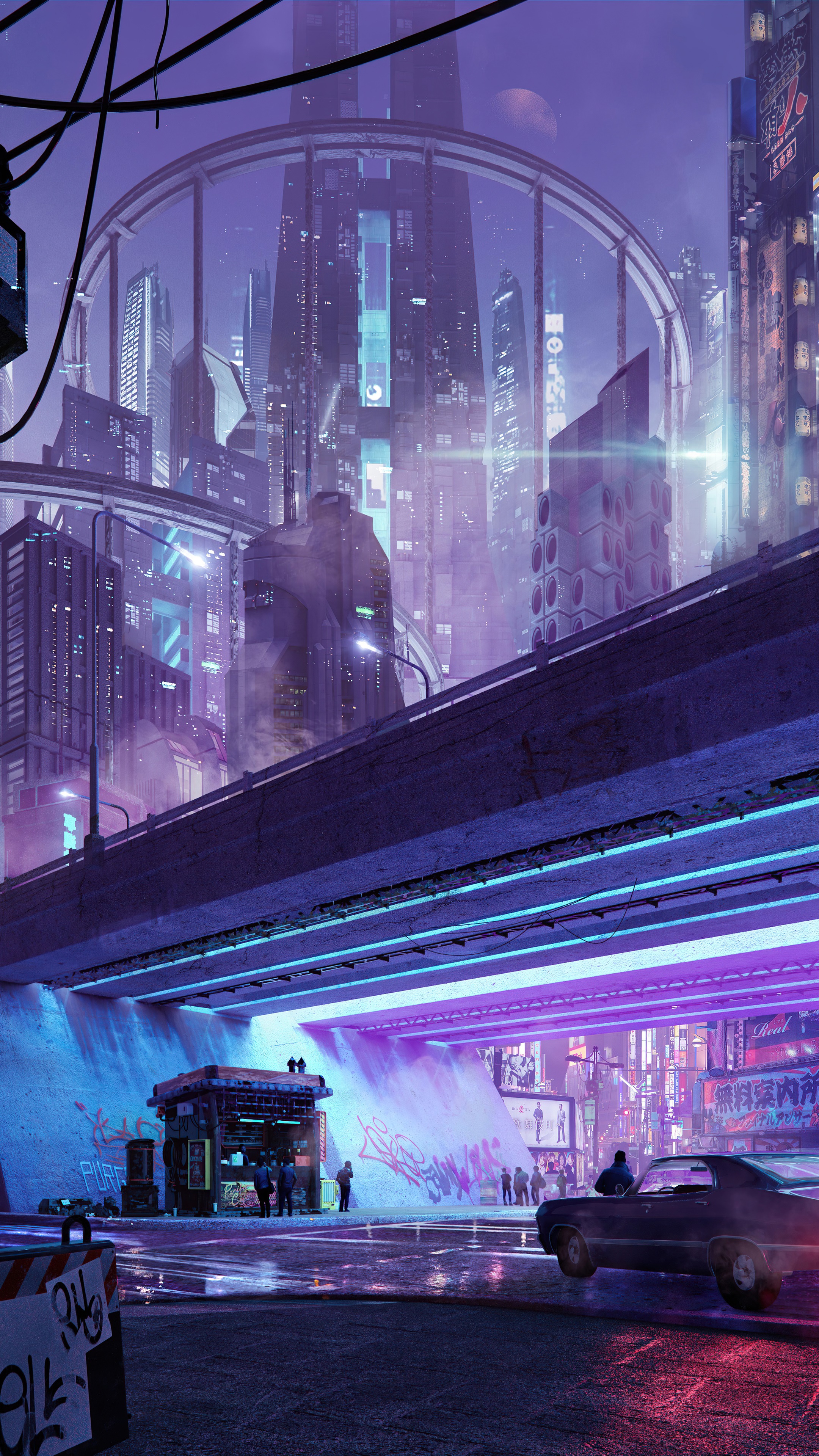 Cyberpunk city with neon lights and futuristic architecture 4K HD Phone Wallpaper