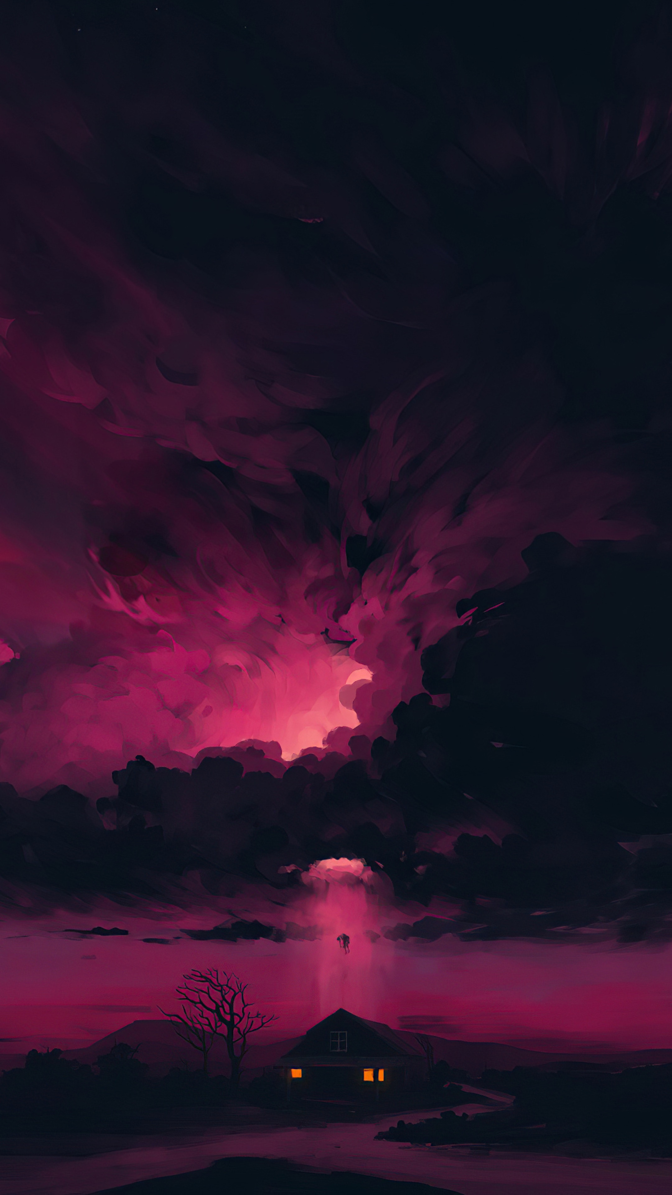 Digital Art of a House Under a Dramatic Sky HD Phone Wallpaper