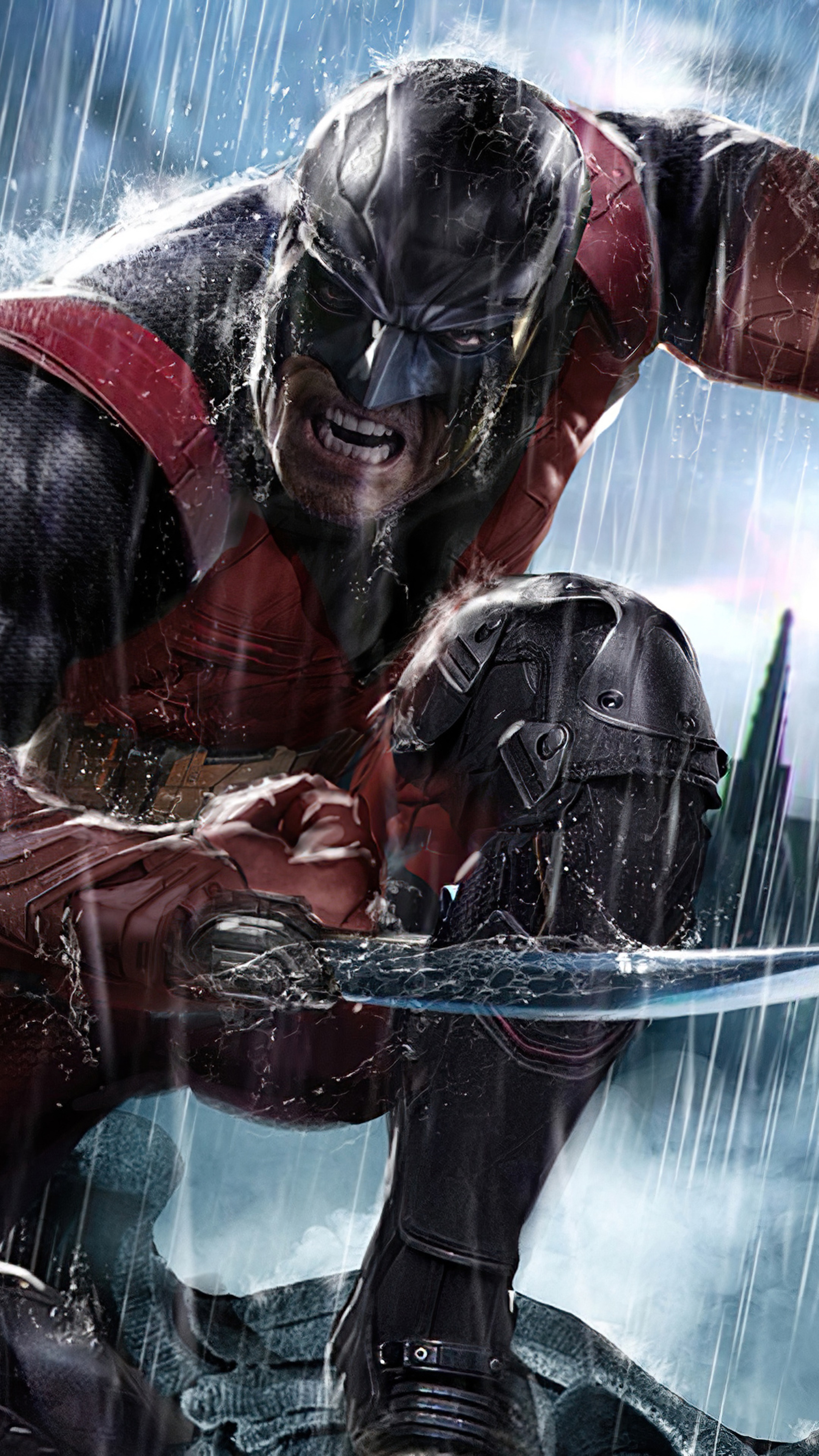 Superhero fight in the rain HD Phone Wallpaper