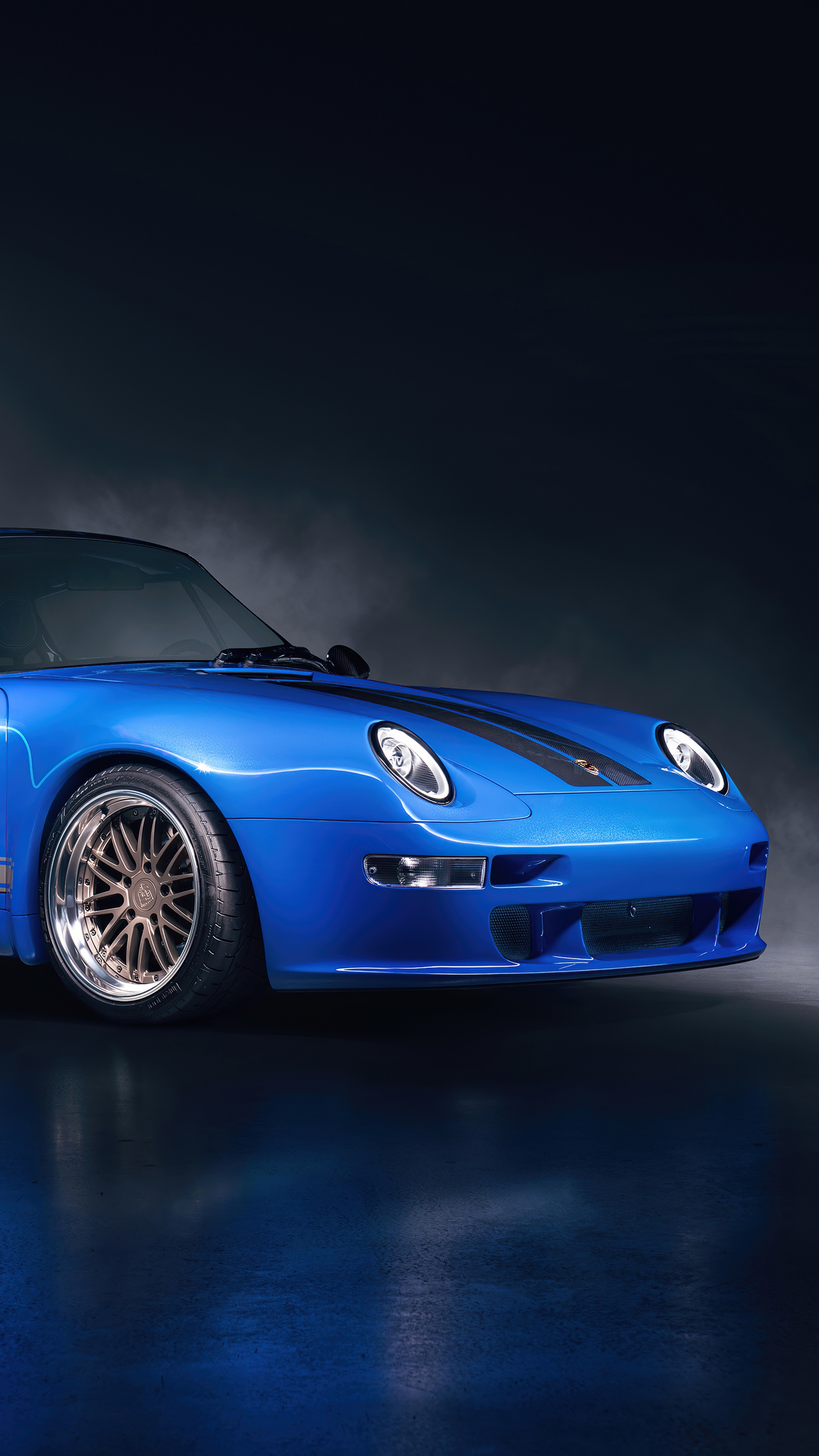 Blue Porsche 911 with racing stripes HD Phone Wallpaper