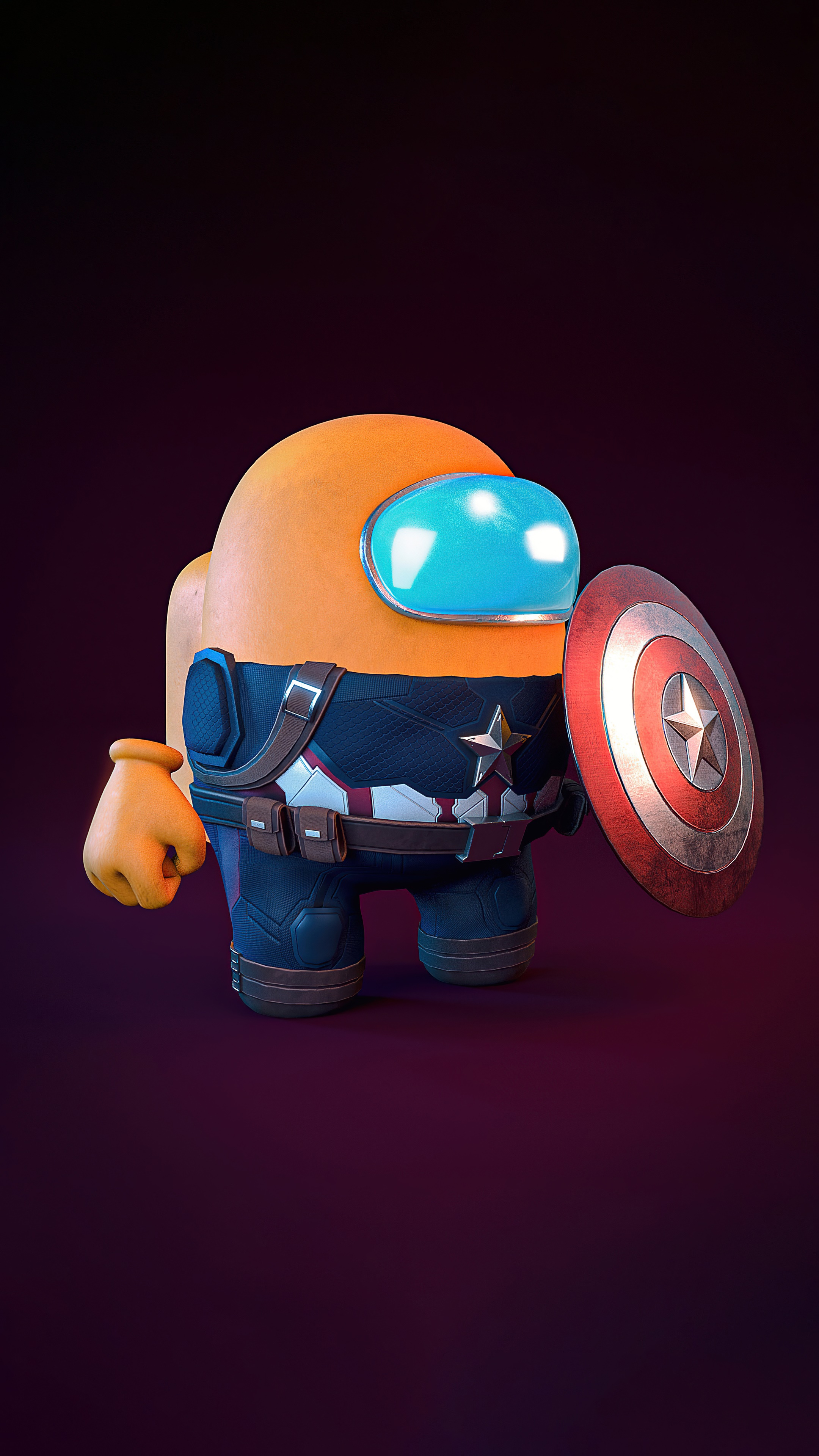 Among Us character as Captain America with shield HD Phone Wallpaper